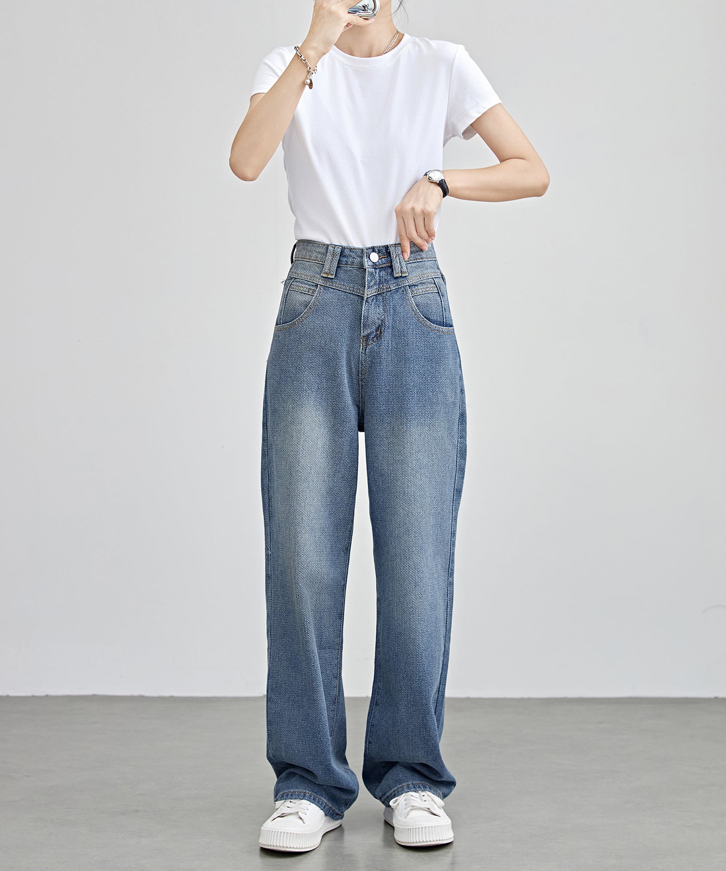 ハイウエスト ストレート ソフト デニム パンツ