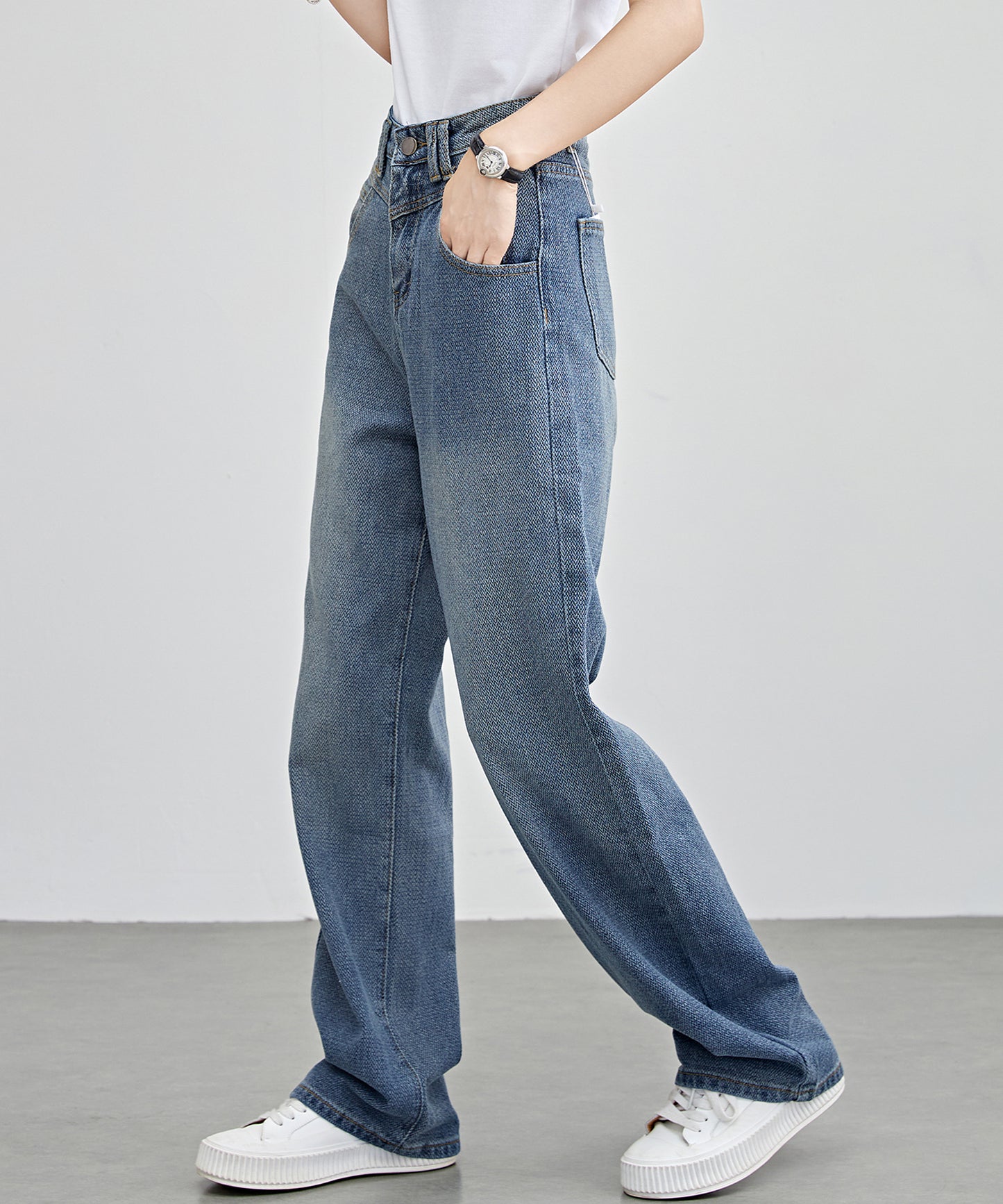 ハイウエスト ストレート ソフト デニム パンツ