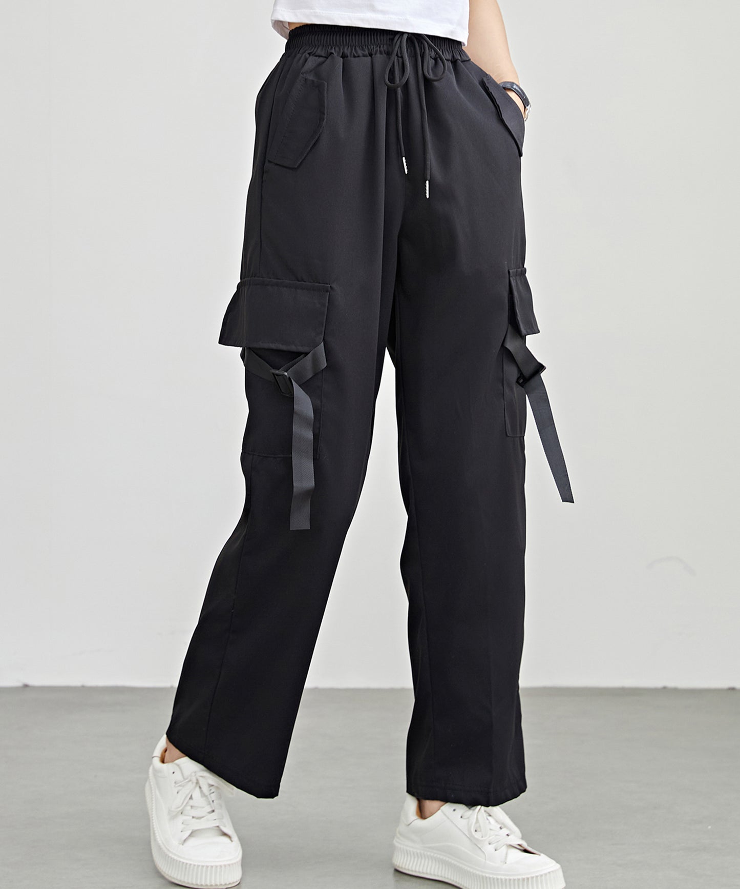 ソリッドカラー ワイド イージー ベルトループポケット カーゴパンツ
