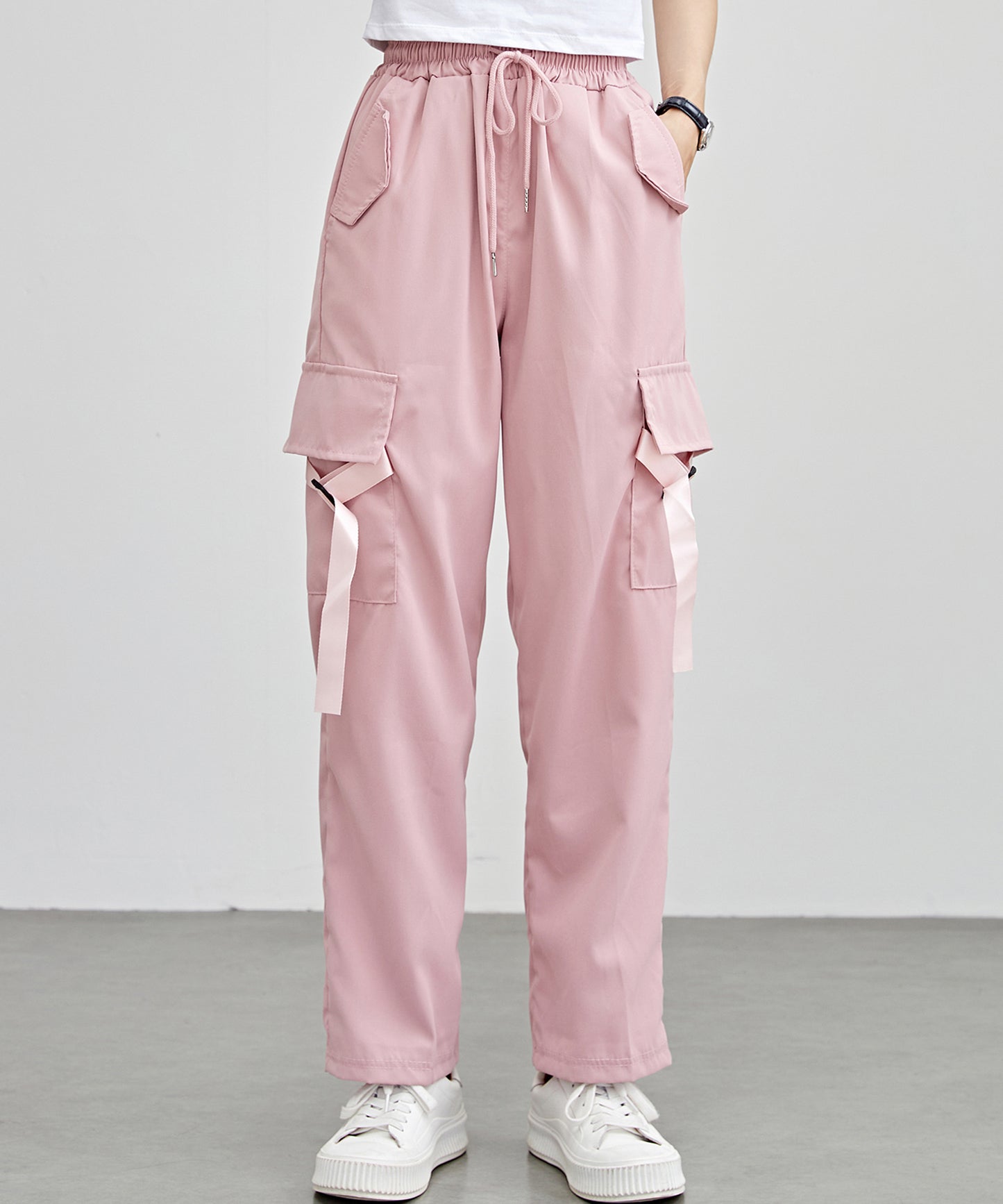 ソリッドカラー ワイド イージー ベルトループポケット カーゴパンツ