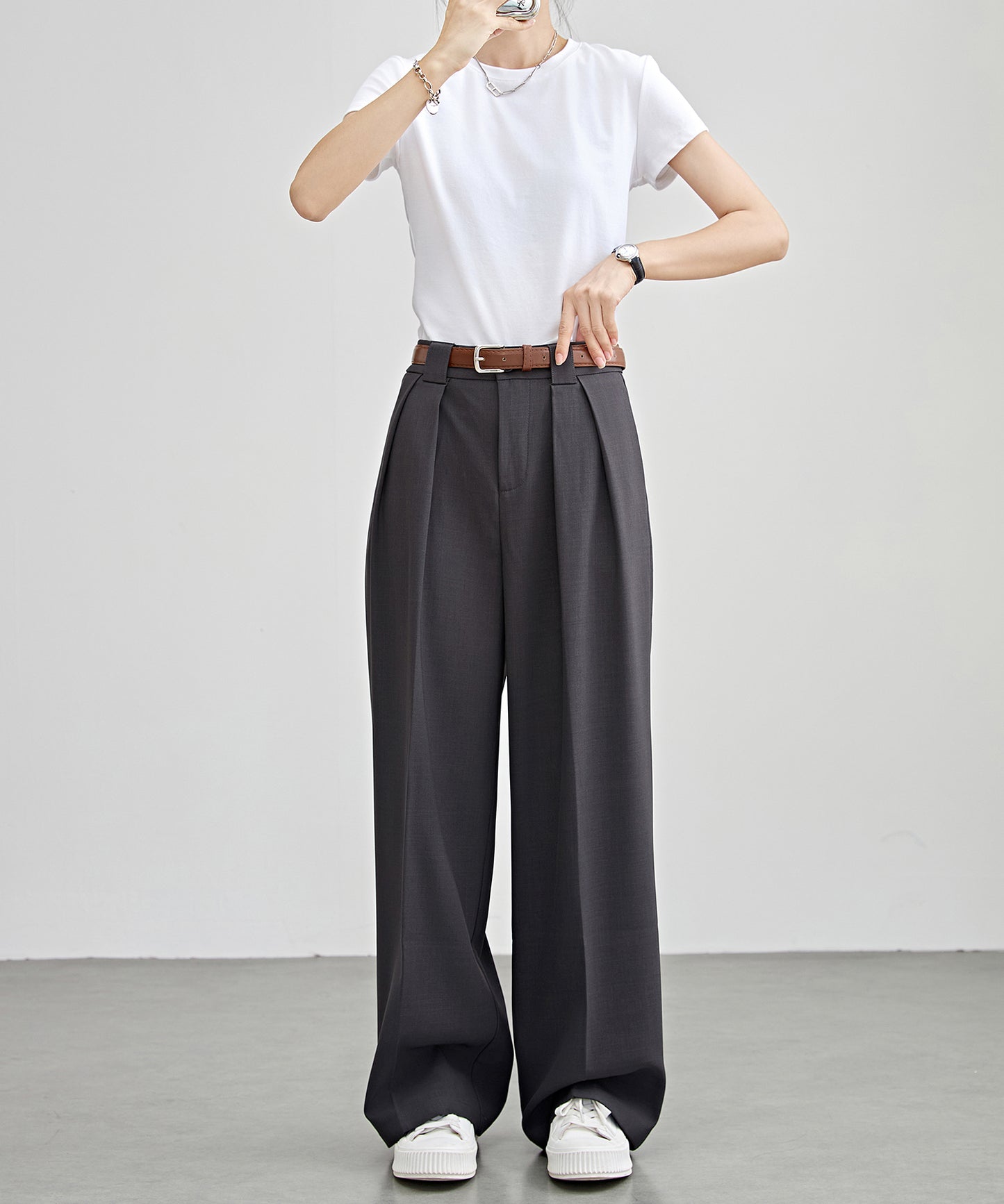 ハイウエスト ワイド ストレート タック パンツ