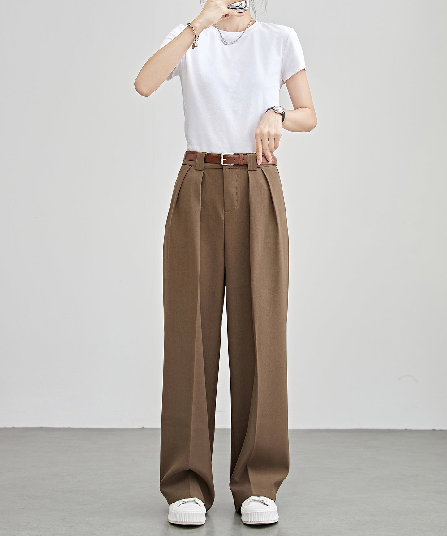 ハイウエスト ワイド ストレート タック パンツ