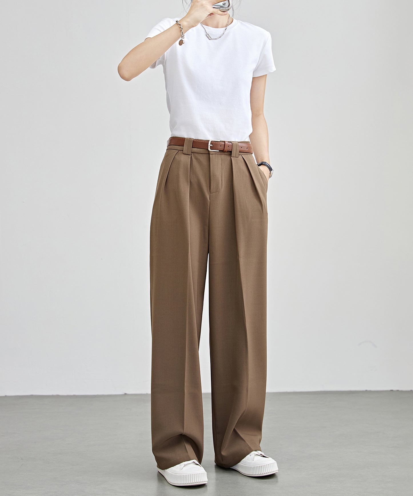 ハイウエスト ワイド ストレート タック パンツ
