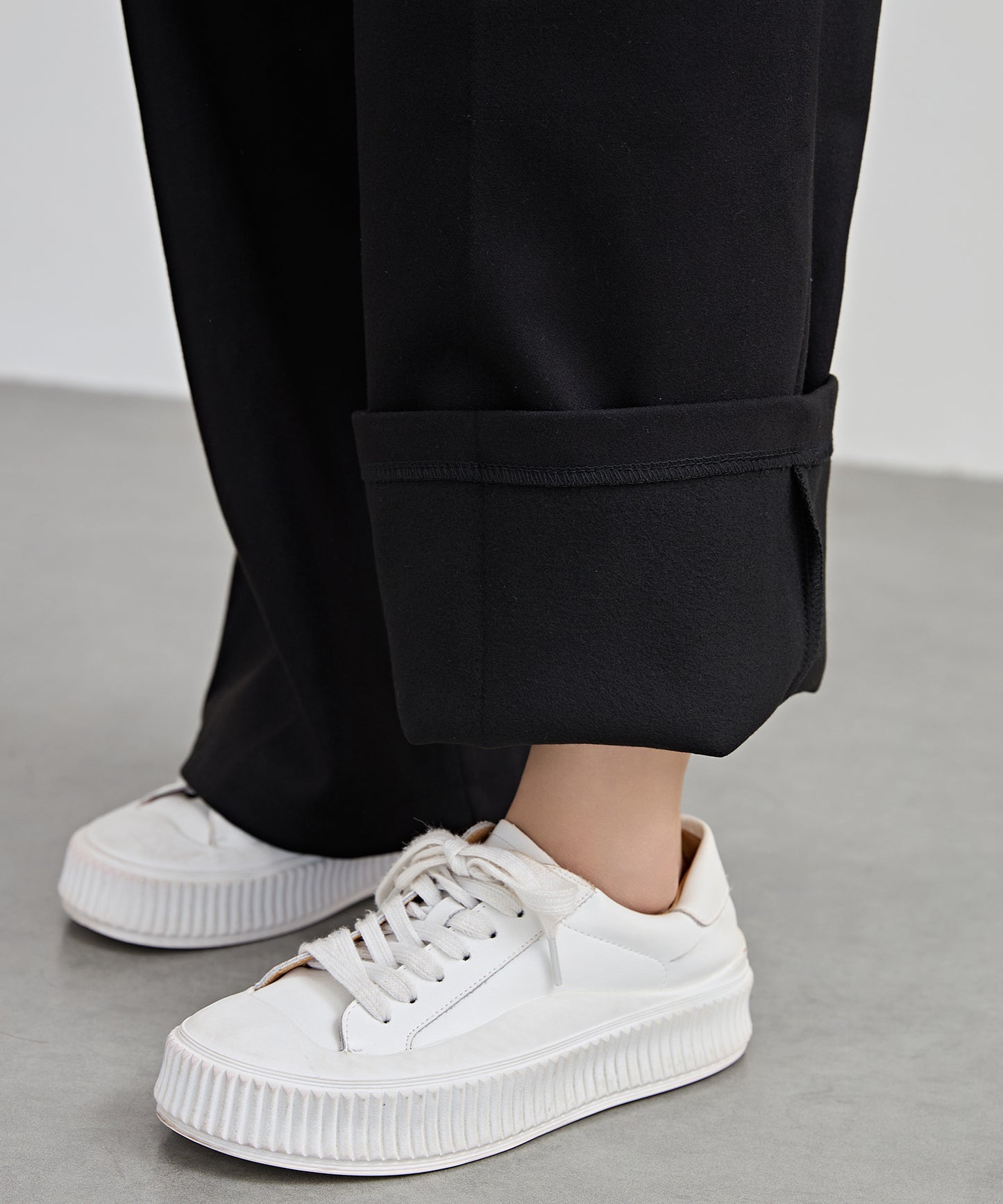 裏起毛 ハイウエスト センタープリーツ ワイド パンツ