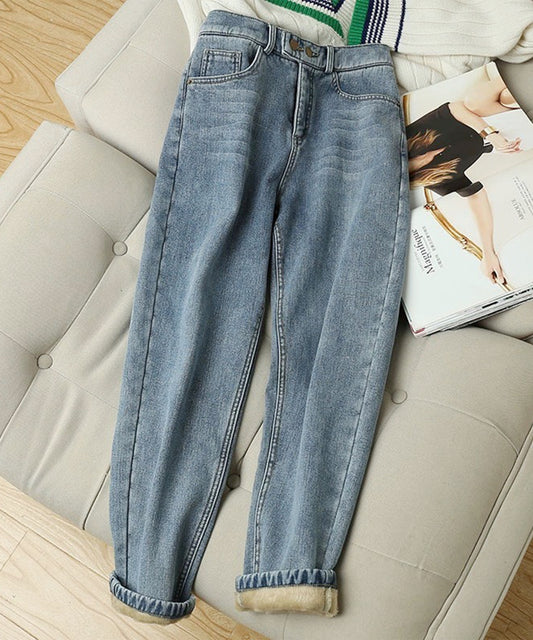 バック イージー ハイウエスト テーパード デニム 裏起毛 パンツ