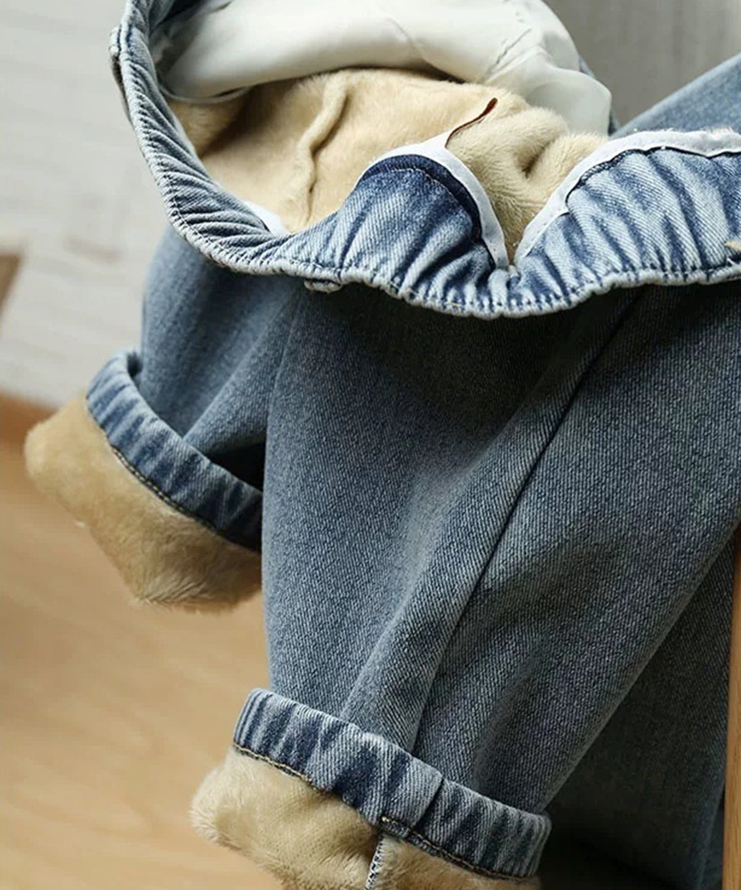 バック イージー ハイウエスト テーパード デニム 裏起毛 パンツ