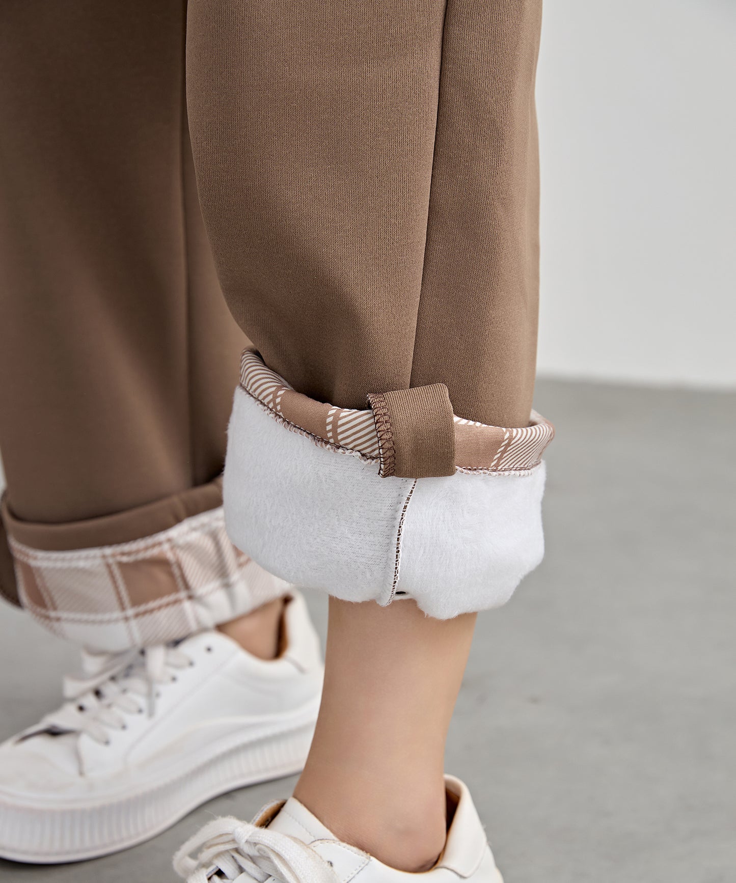 裏起毛 配色 チェック イージー ストレート パンツ