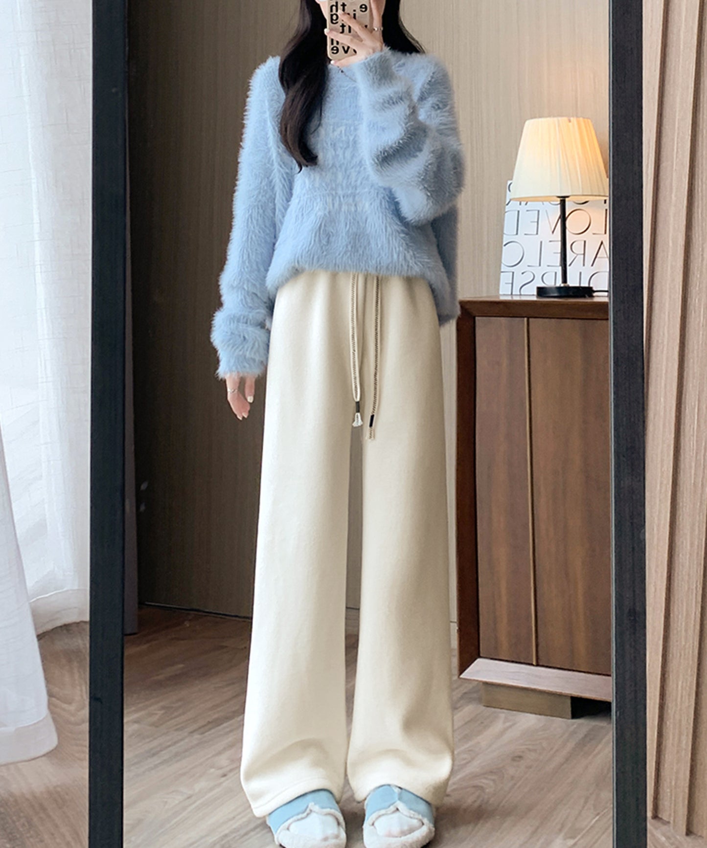 裏起毛 ソフト イージー ワイド パンツ