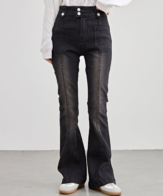 ハイウエスト ストレッチ フレア デニム パンツ