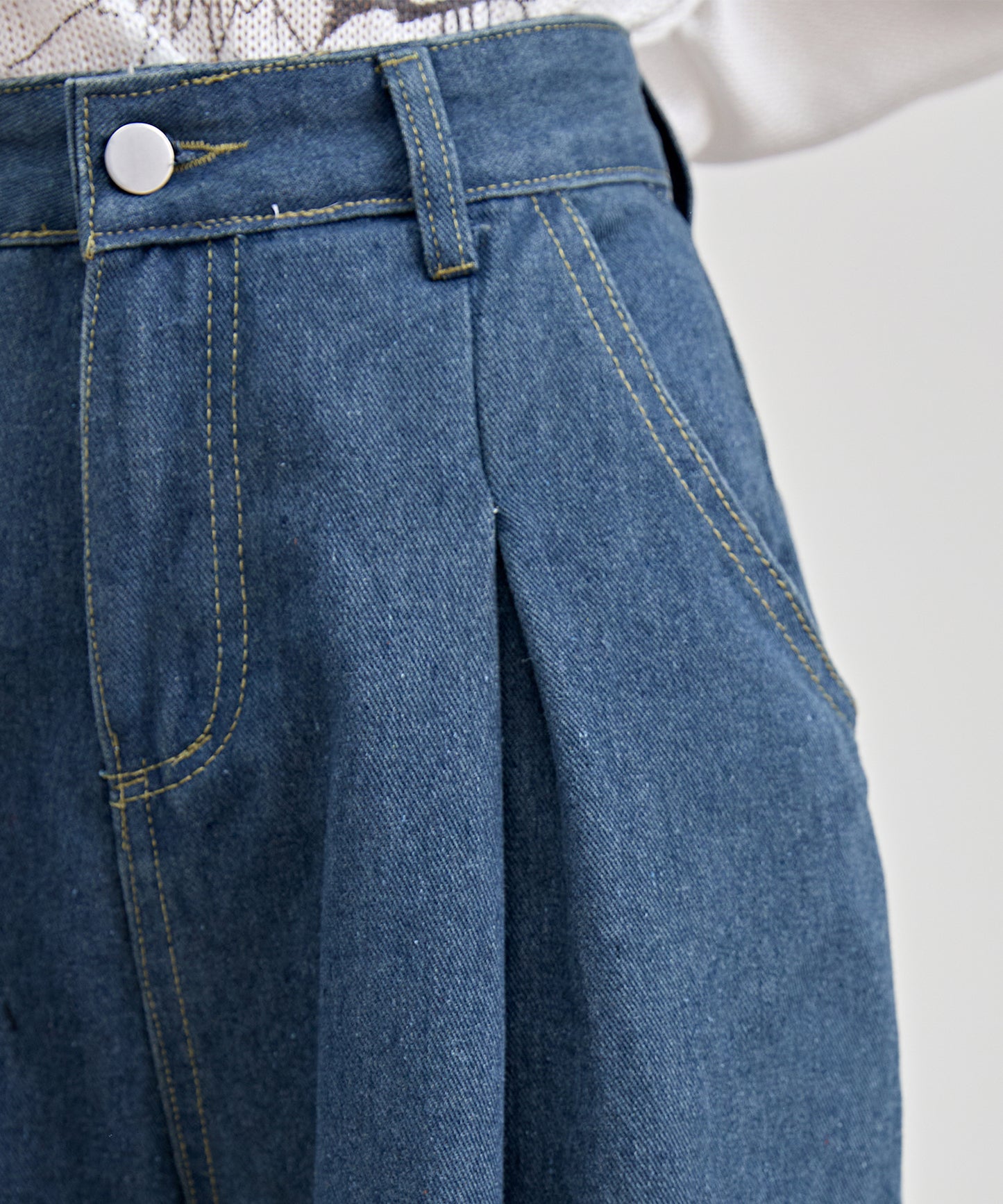 ハイウエスト ワイド タック デニム パンツ