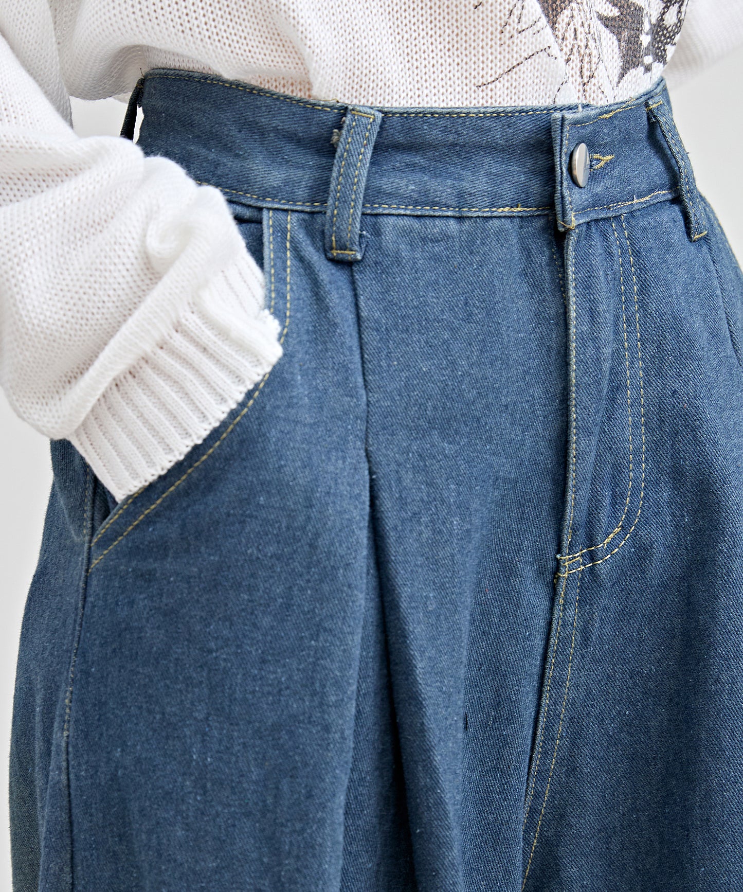 ハイウエスト ワイド タック デニム パンツ