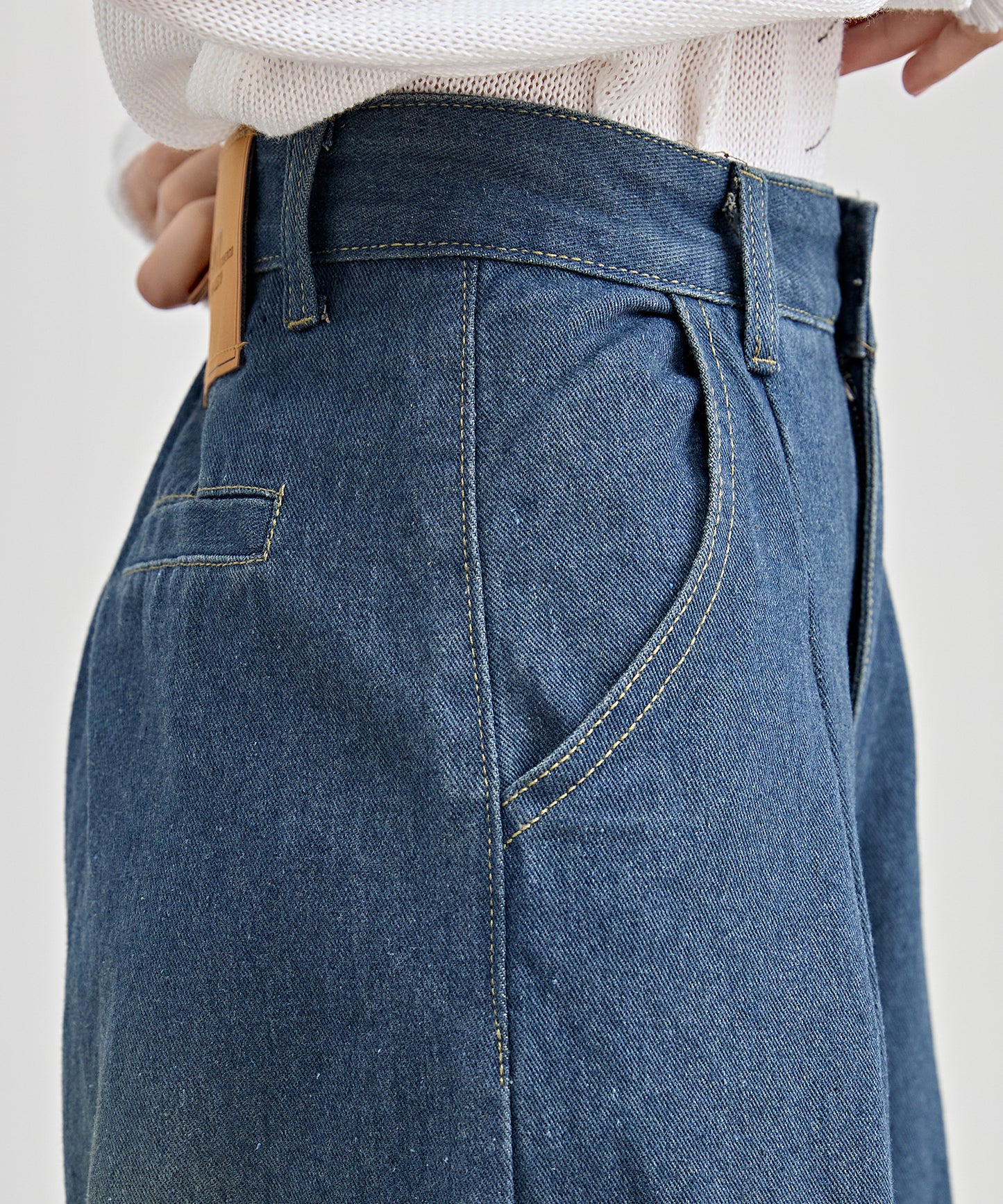 ハイウエスト ワイド タック デニム パンツ