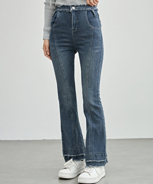 ハイウエスト フリンジ フレア デニム パンツ