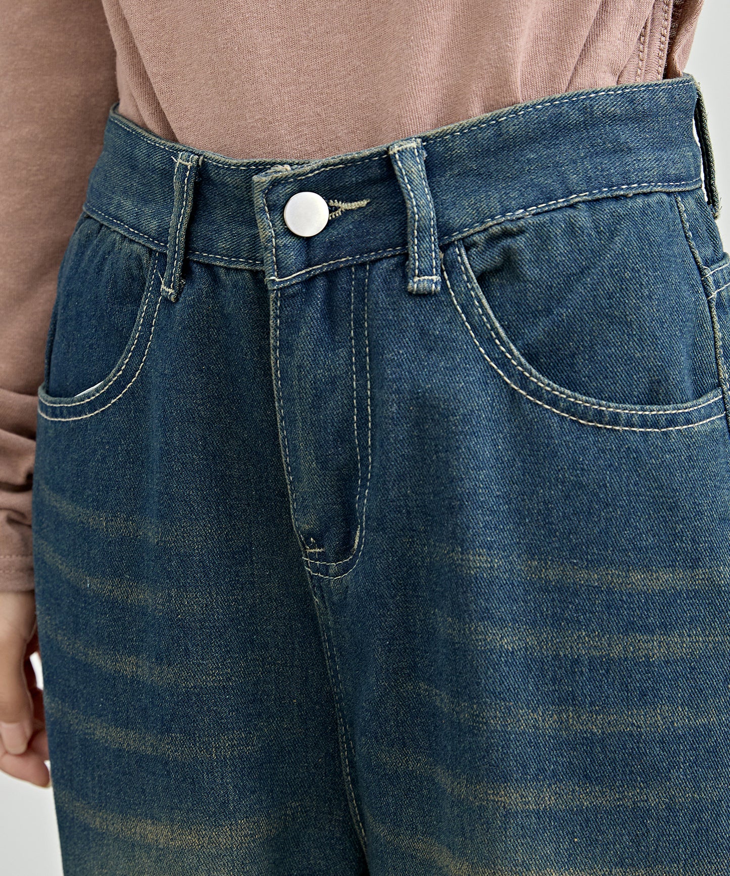 ハイウエスト バック ダメージ ワイド デニム パンツ