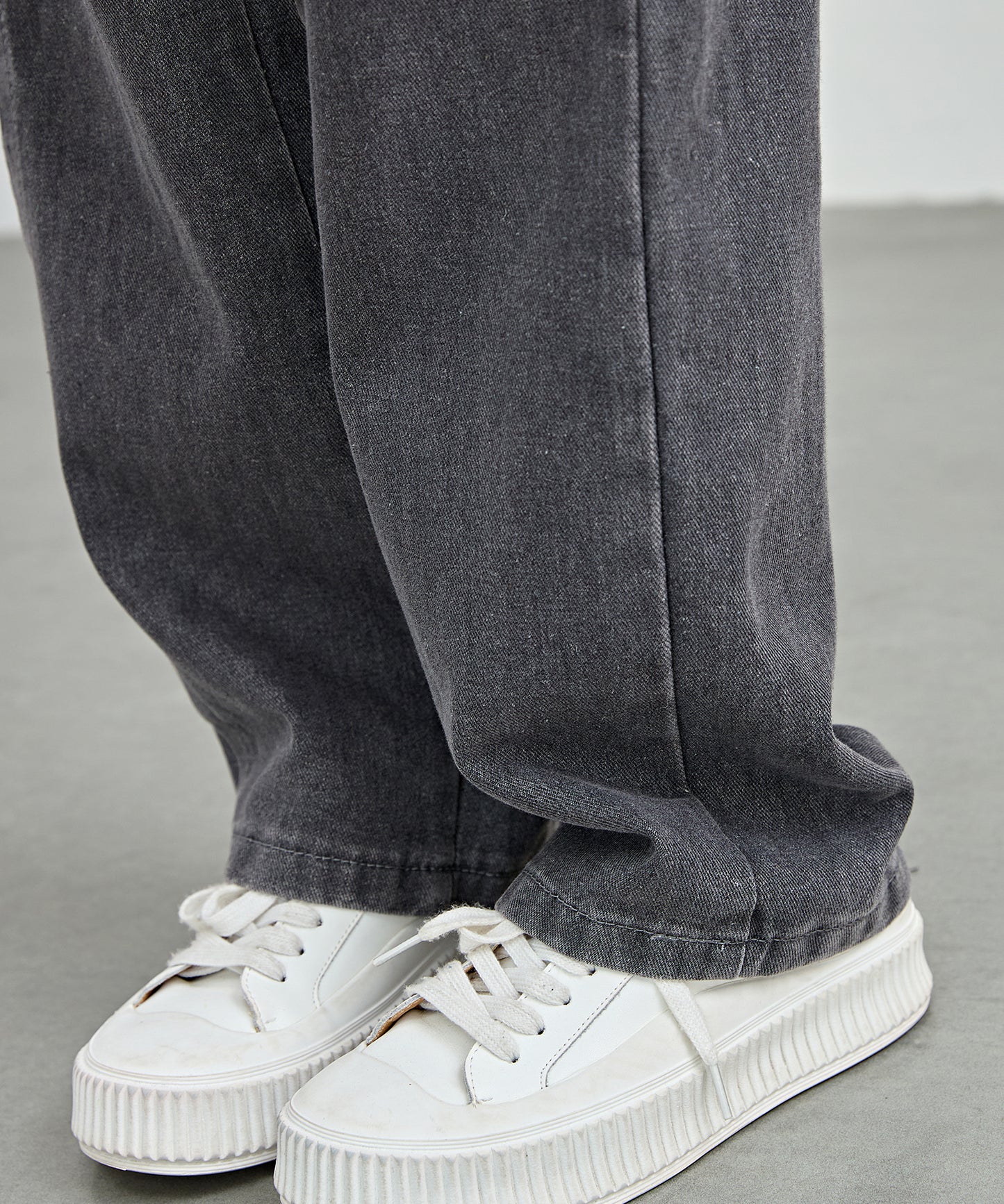 サイド レースアップ ハイウエスト ストレート デニム パンツ