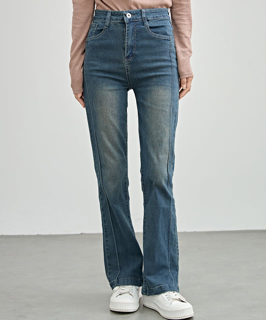 サイドライン ハイウエスト フレア デニム パンツ