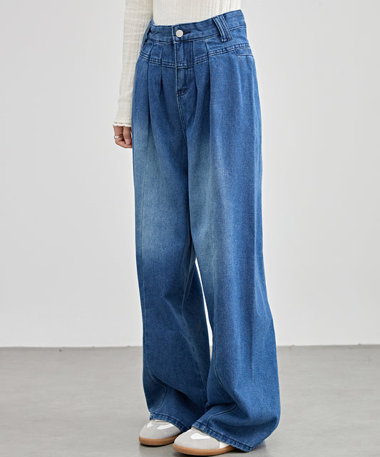 ハイウエスト タック ワイド デニム パンツ