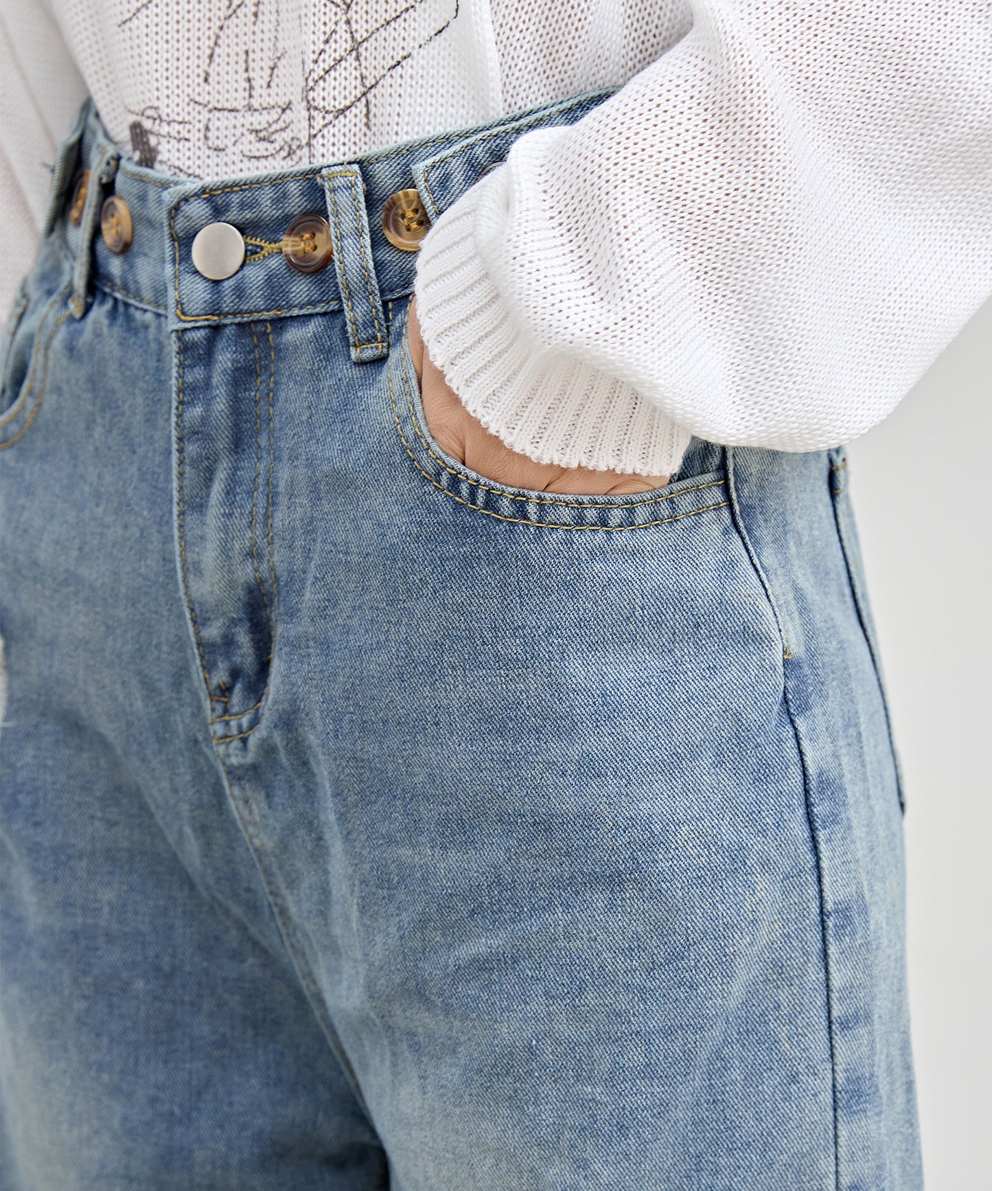 ハイウエスト ウォッシュド ダメージ デニム パンツ