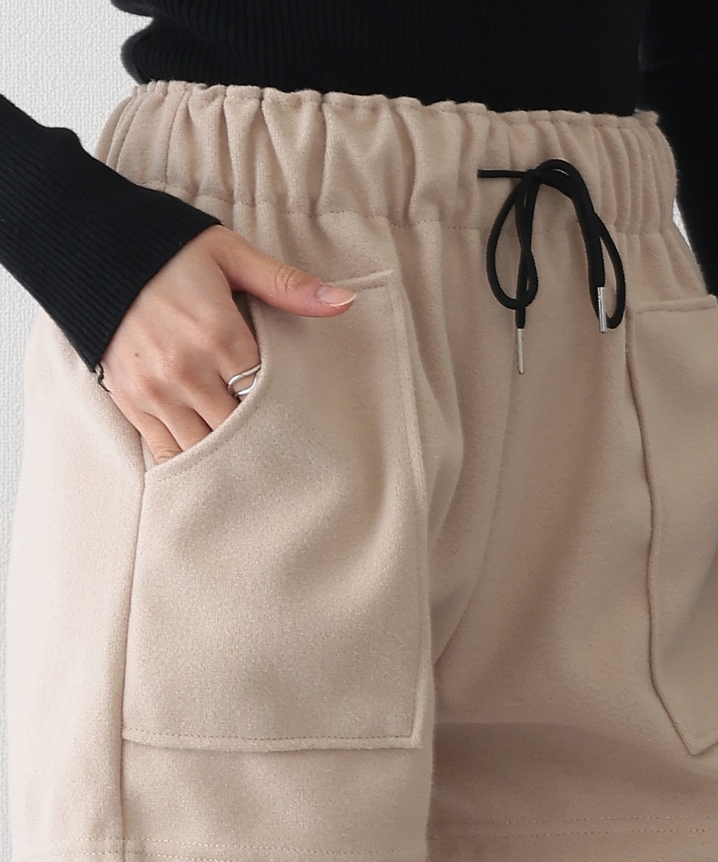 ソリッドカラー パッチポケット付き イージー キュロット パンツ