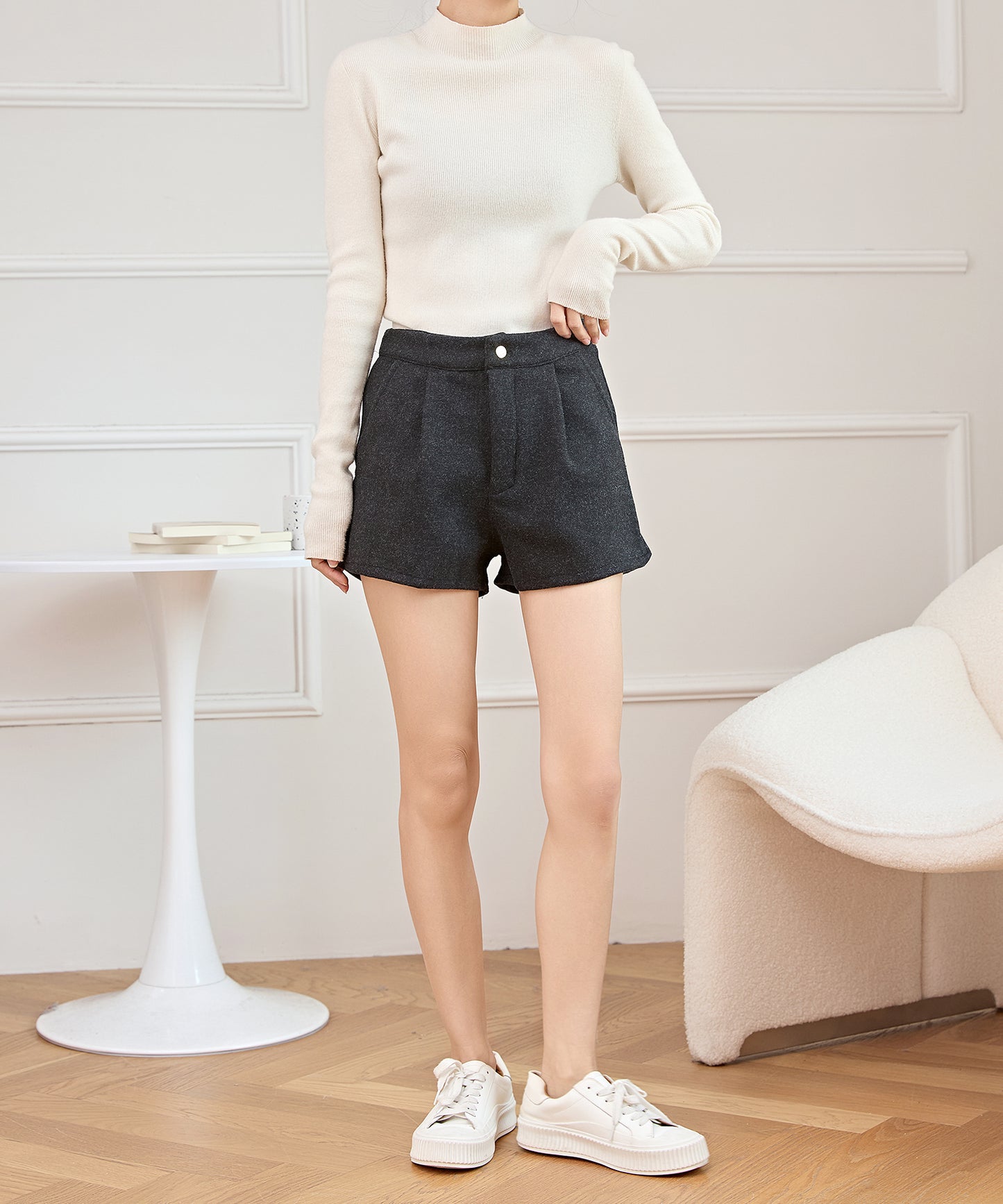 ウールライク サイド スリット ショート パンツ