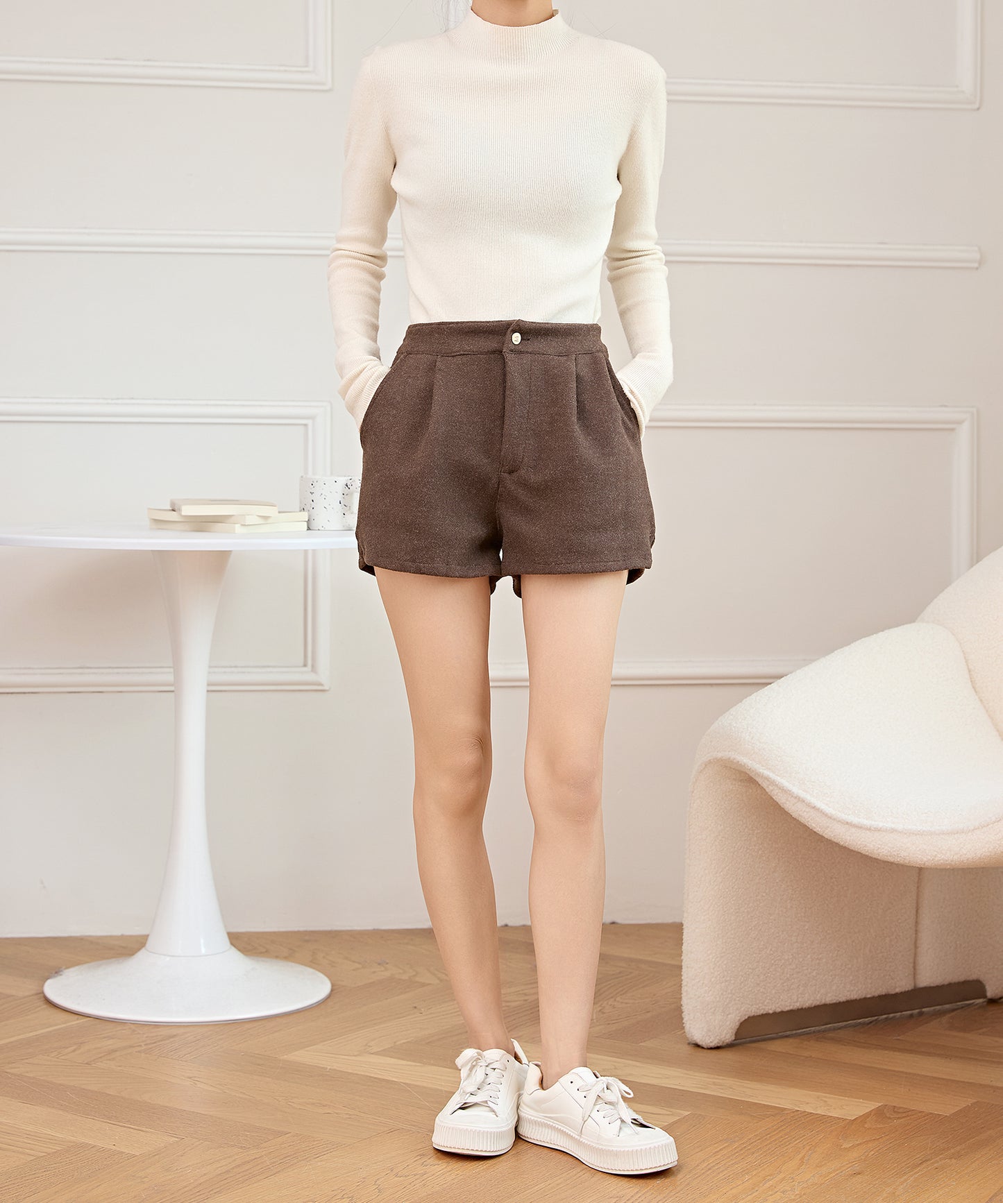 ウールライク サイド スリット ショート パンツ