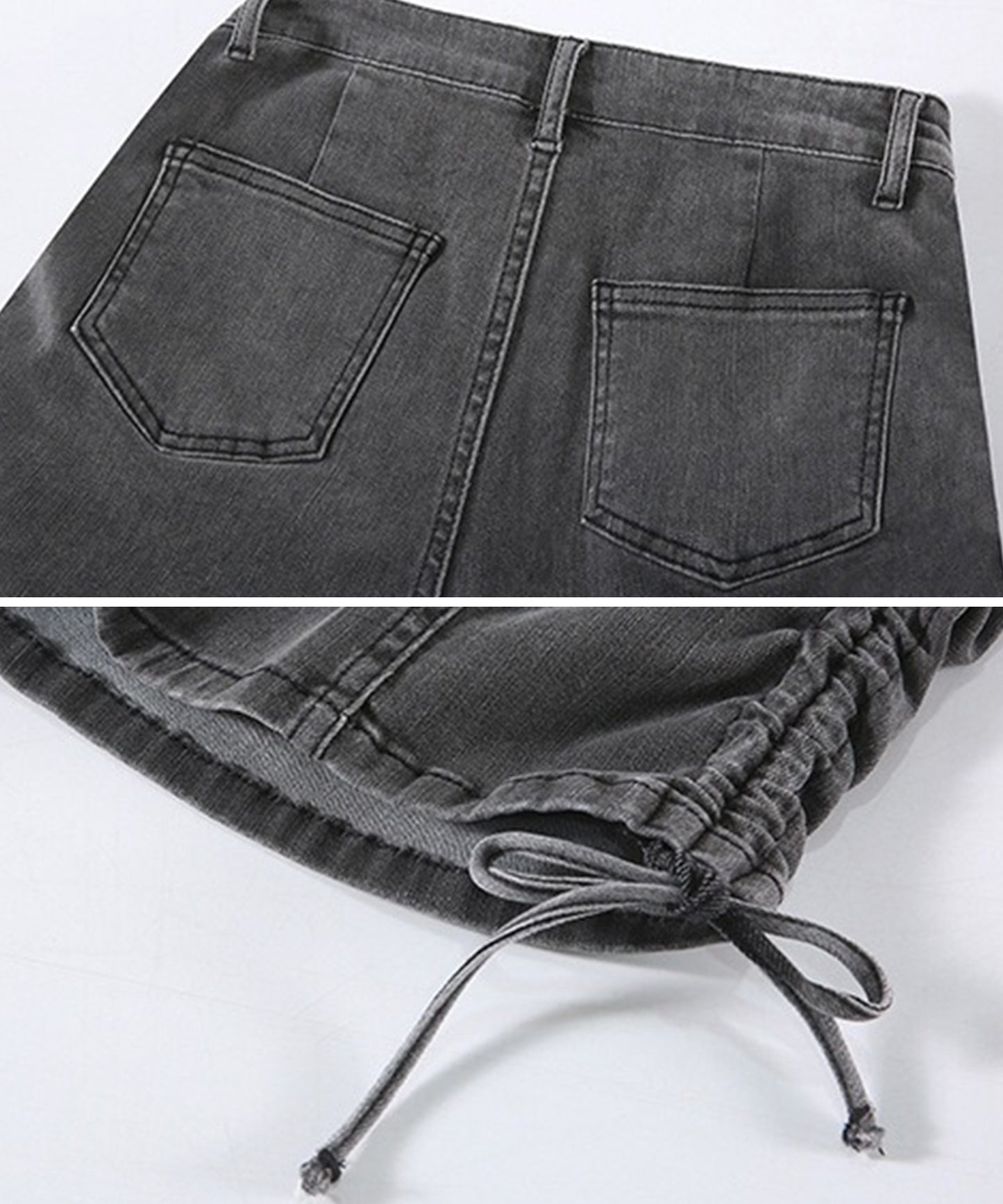 サイド シャーリング リボン デニム ショート パンツ