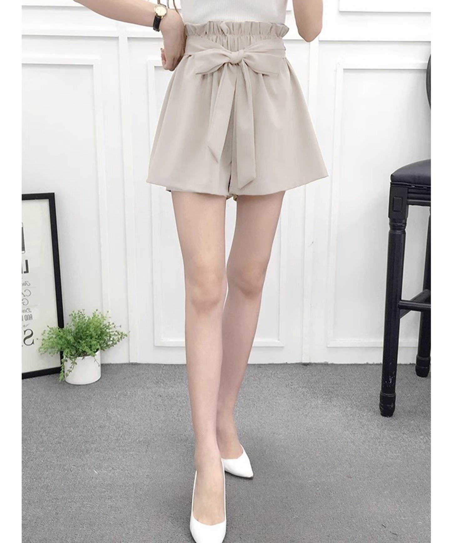 リボン ベルト ハイウエスト ショート パンツ