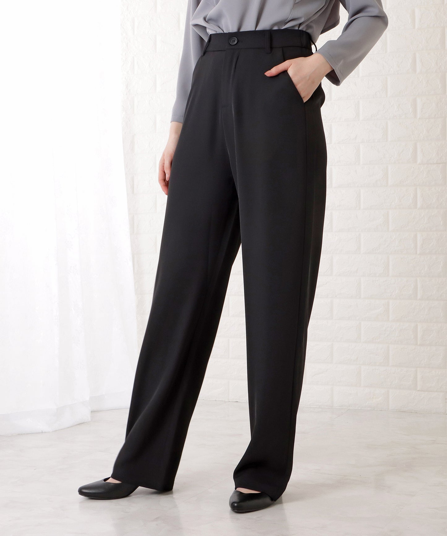 ハイウエストノンタックストレートパンツ