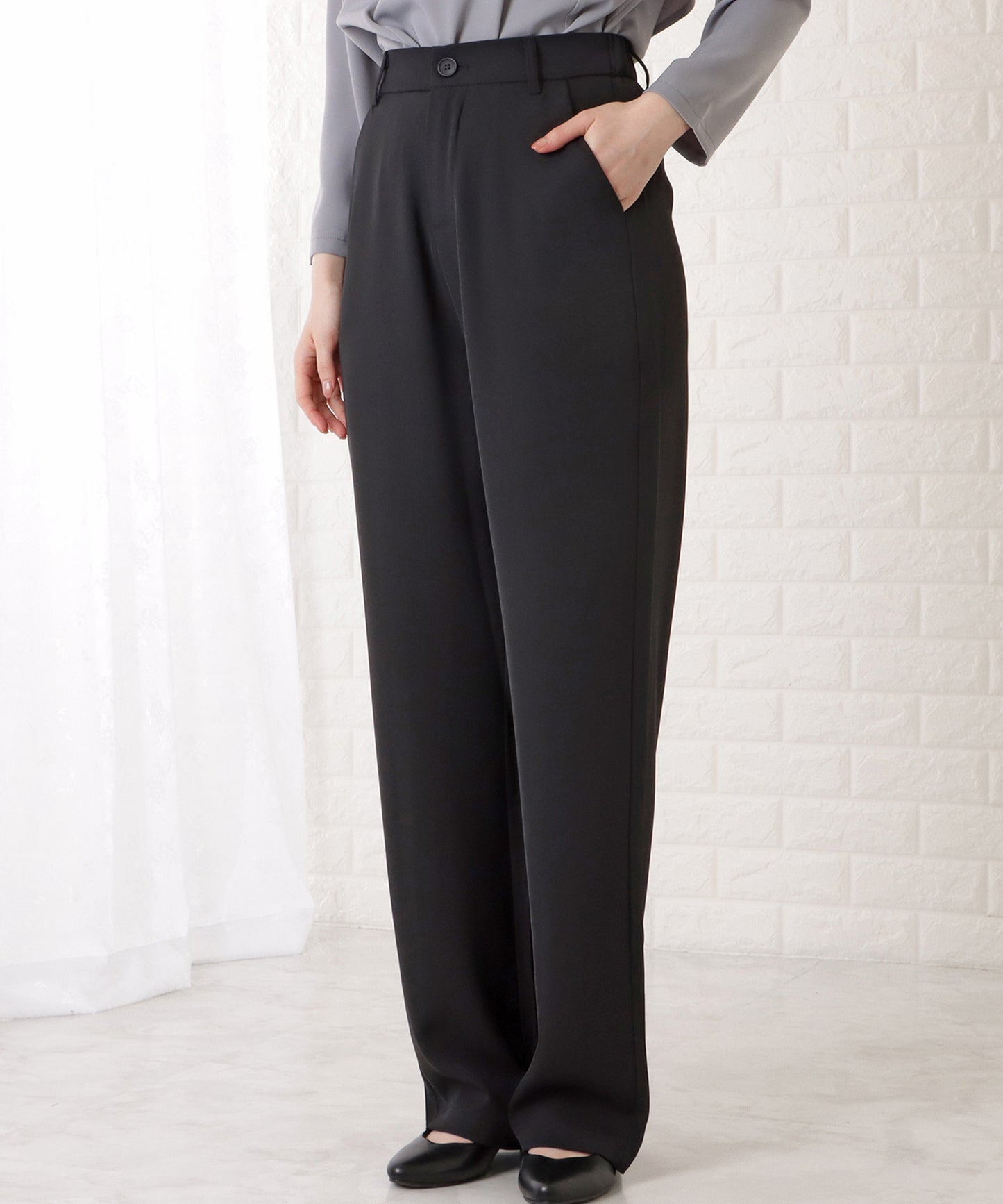 ハイウエストノンタックストレートパンツ