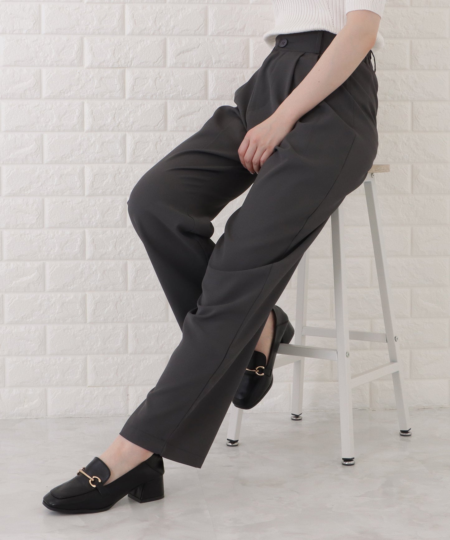 ハイウエストカラーワイドタックパンツ