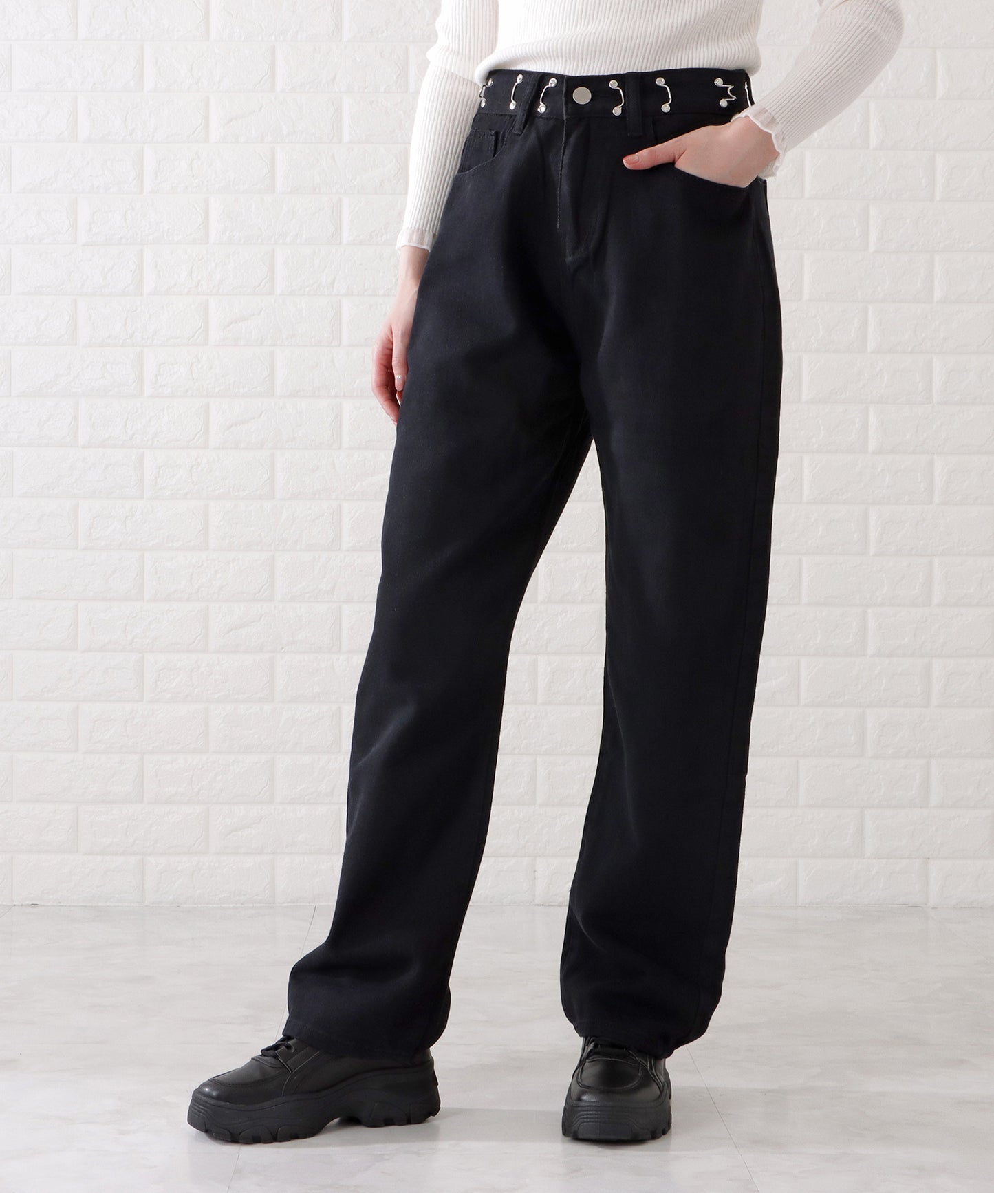 ウエストホック付ワイドデニムパンツ