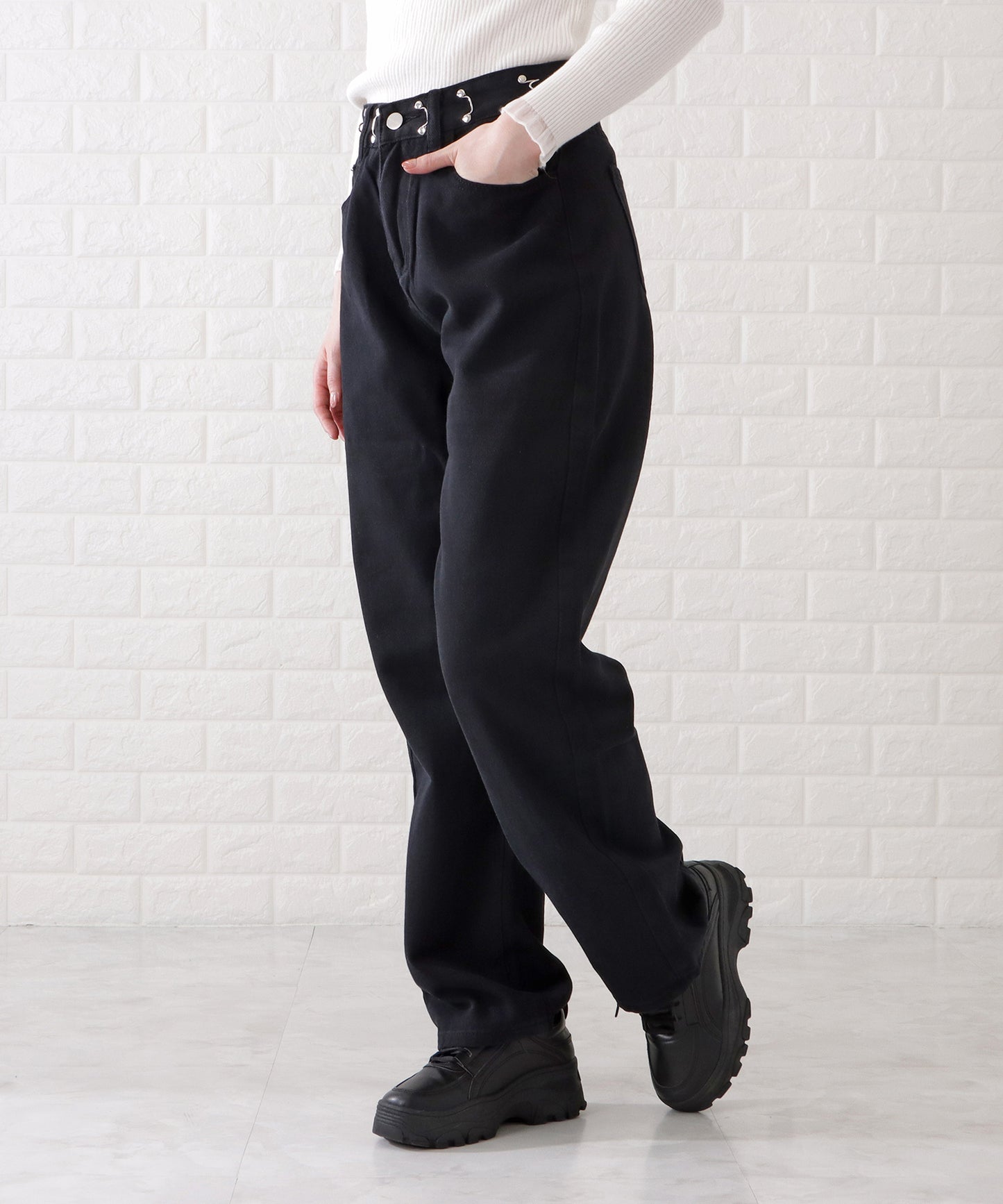 ウエストホック付ワイドデニムパンツ
