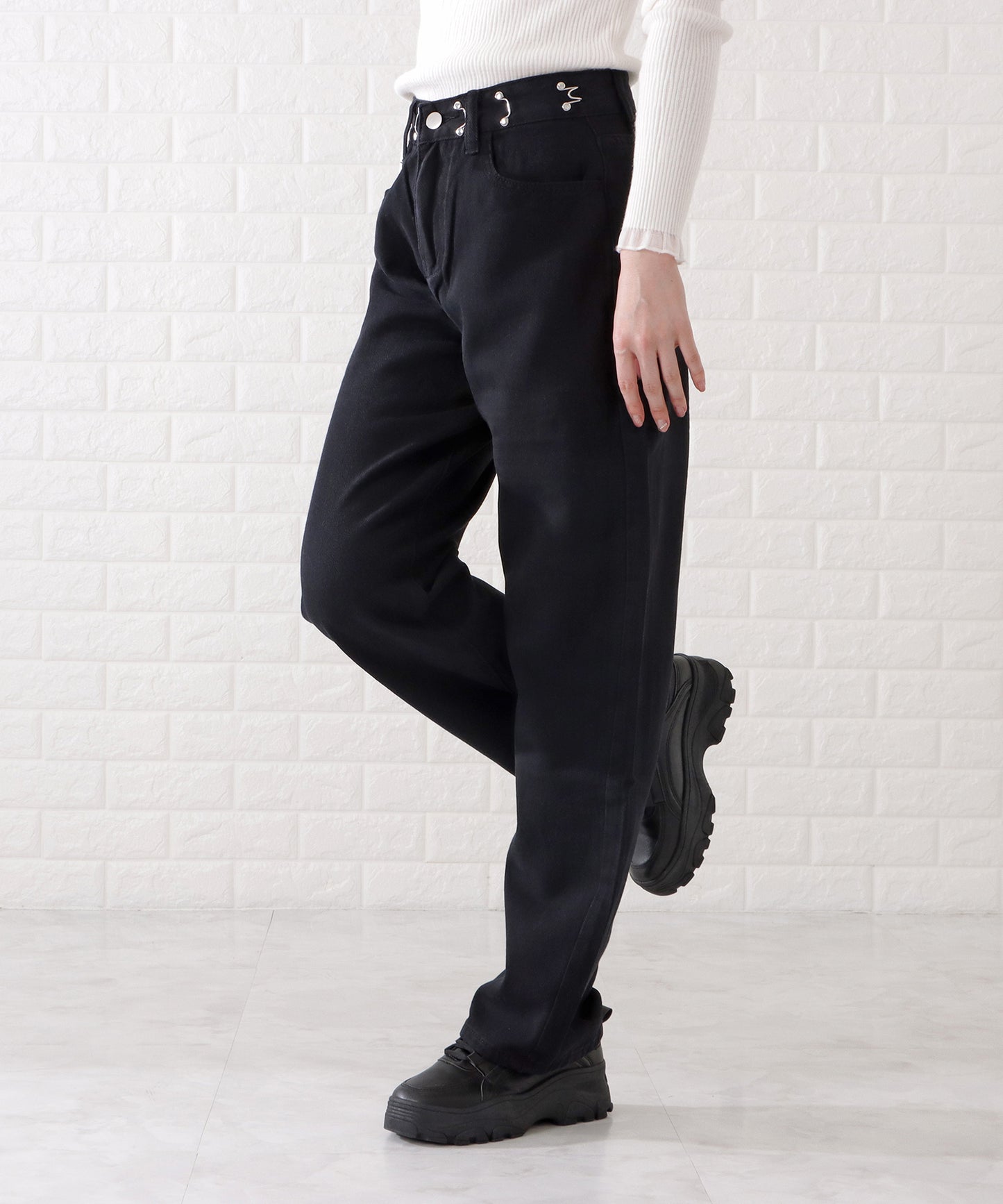 ウエストホック付ワイドデニムパンツ