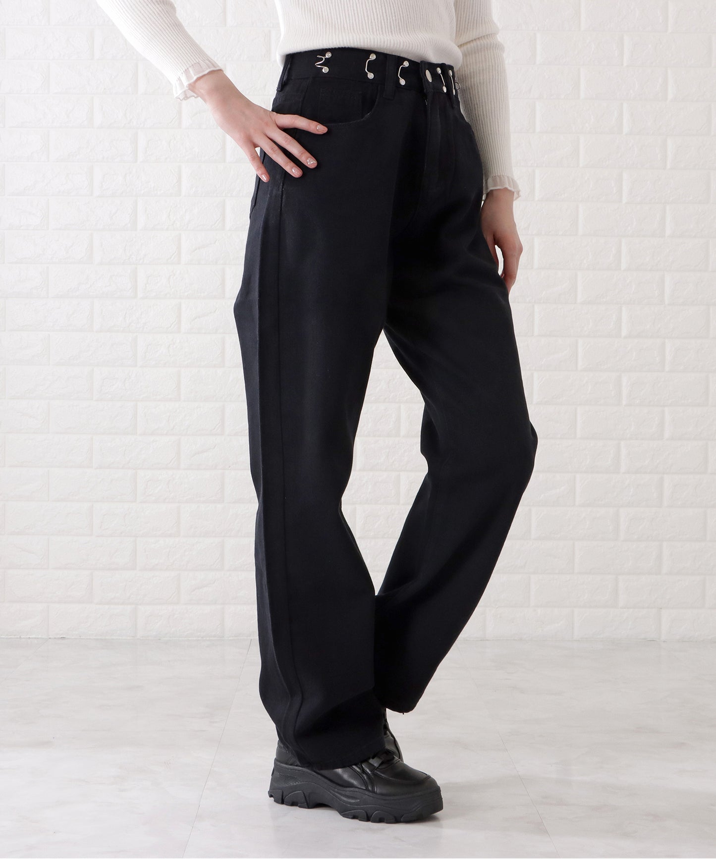 ウエストホック付ワイドデニムパンツ