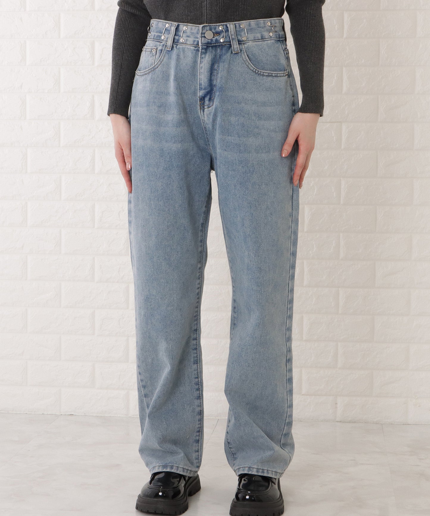 ウエストホック付ワイドデニムパンツ