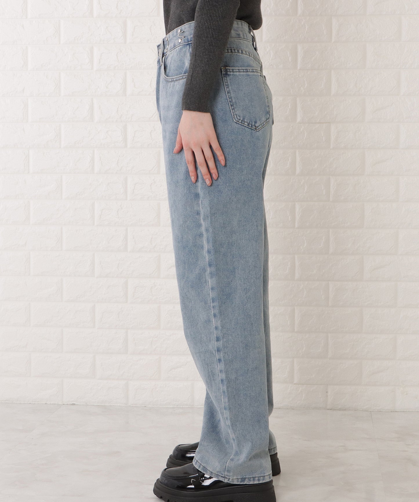ウエストホック付ワイドデニムパンツ