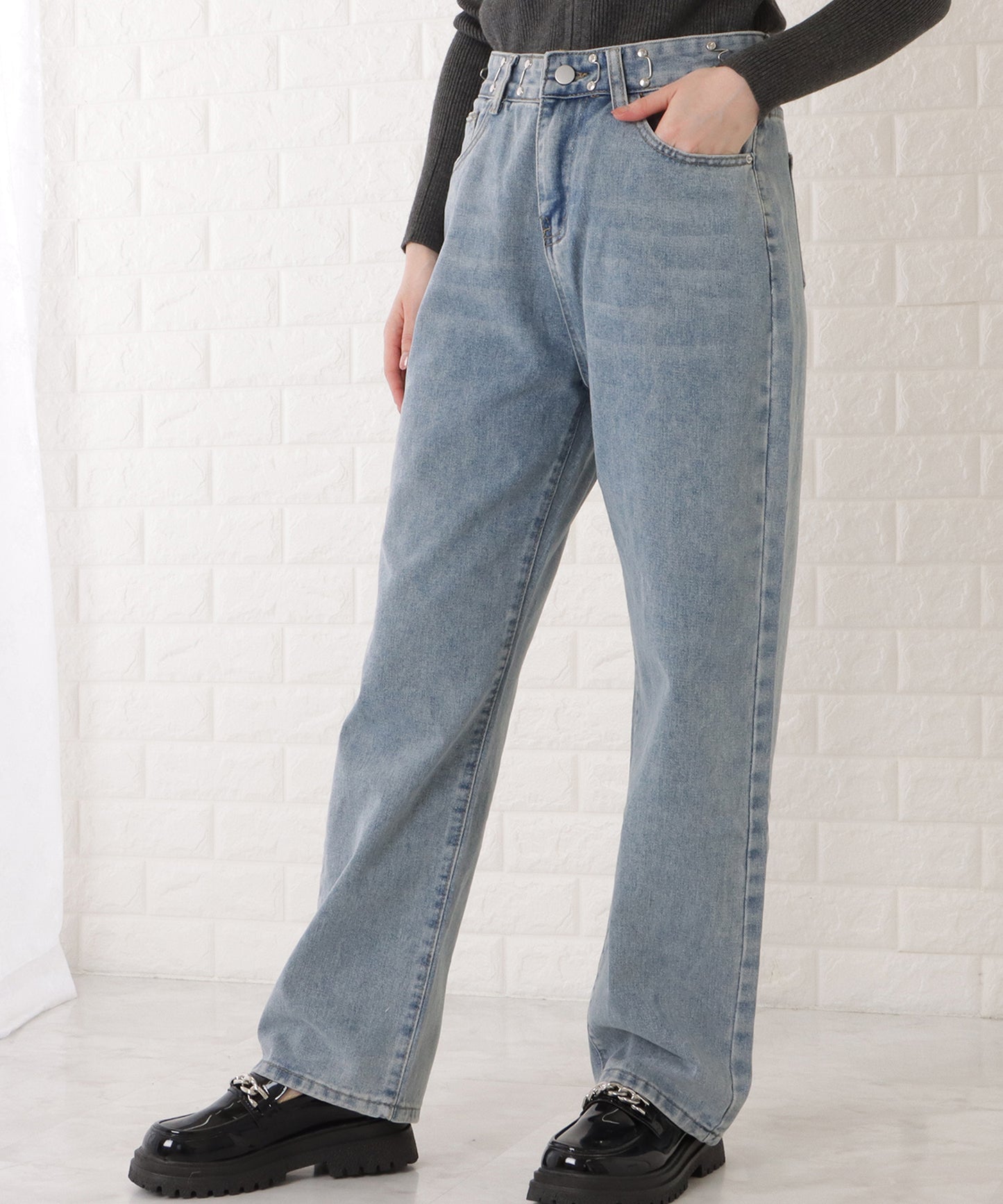 ウエストホック付ワイドデニムパンツ
