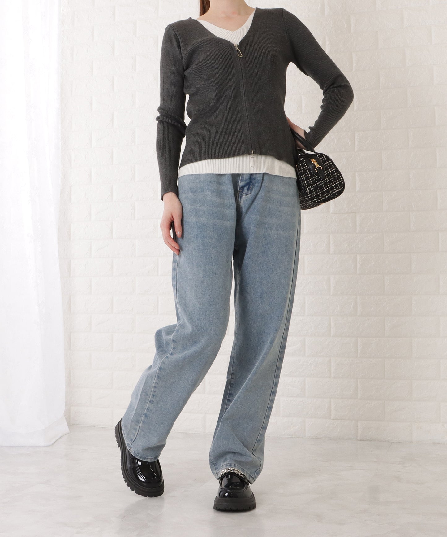 ウエストホック付ワイドデニムパンツ