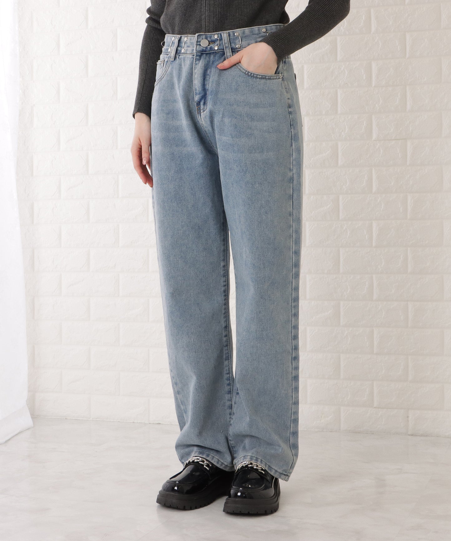 ウエストホック付ワイドデニムパンツ