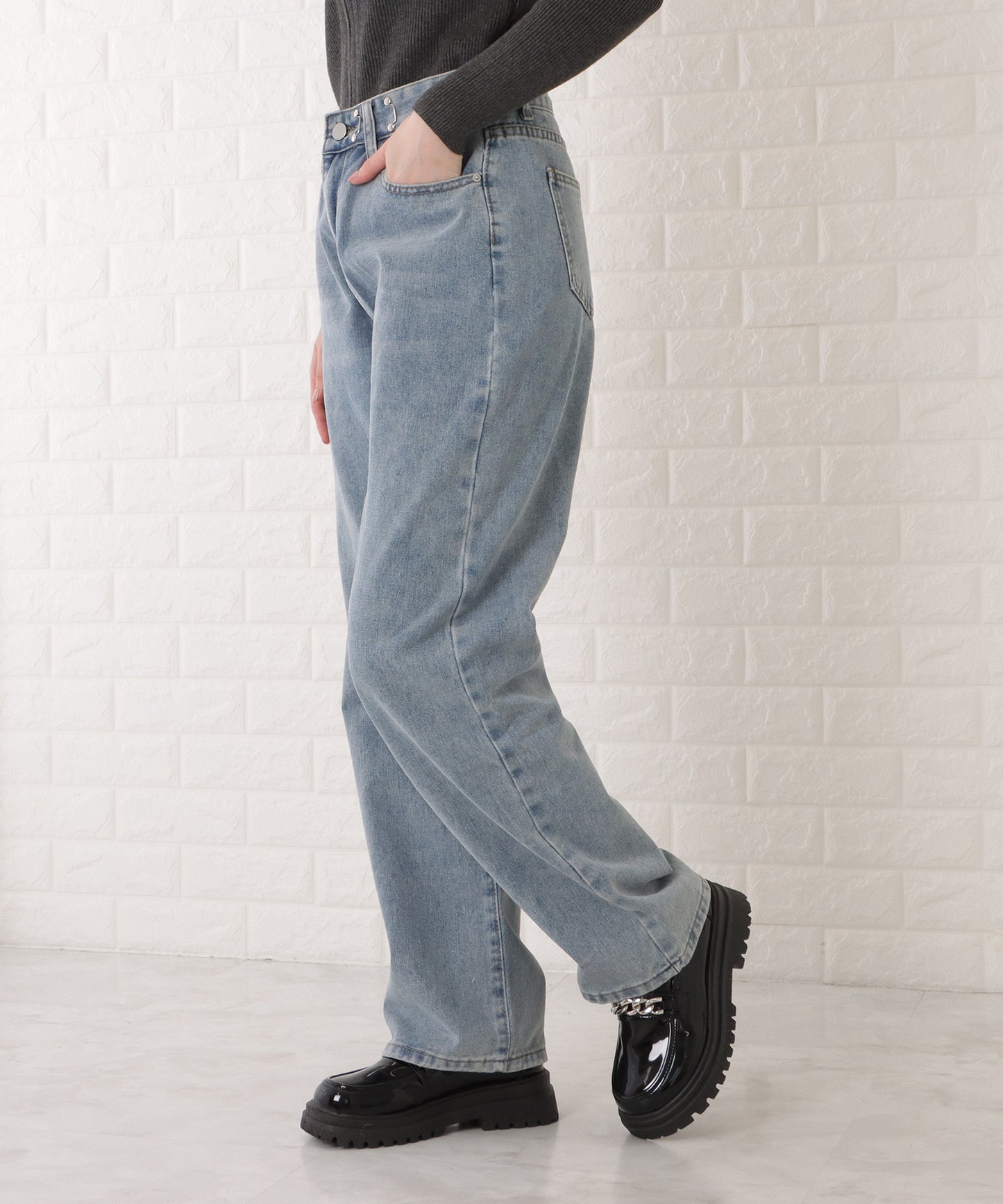 ウエストホック付ワイドデニムパンツ