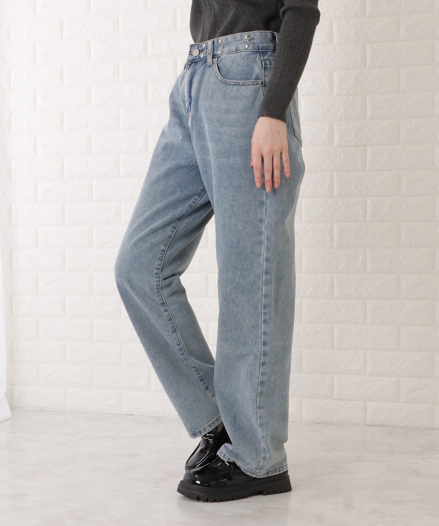 ウエストホック付ワイドデニムパンツ