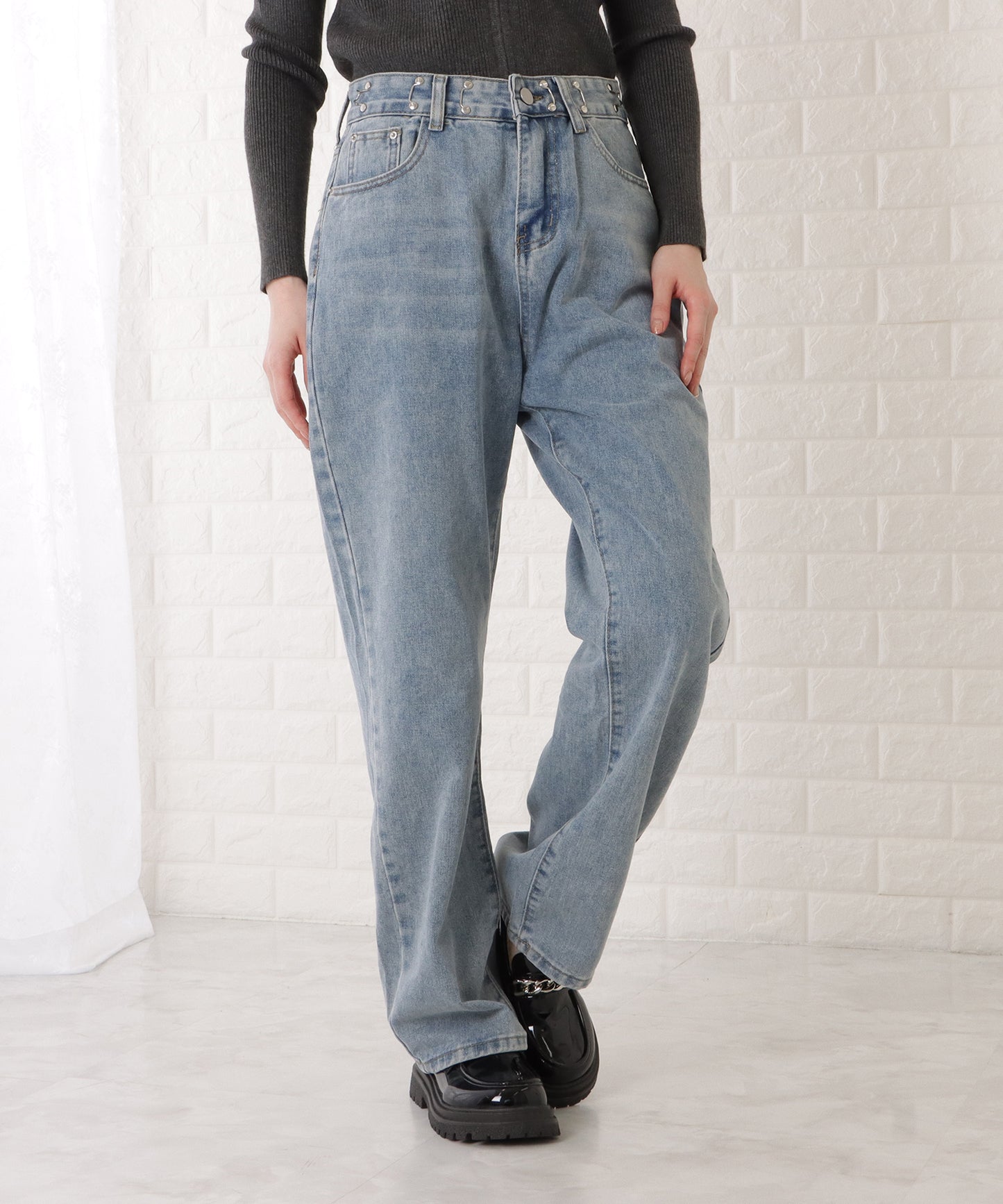 ウエストホック付ワイドデニムパンツ
