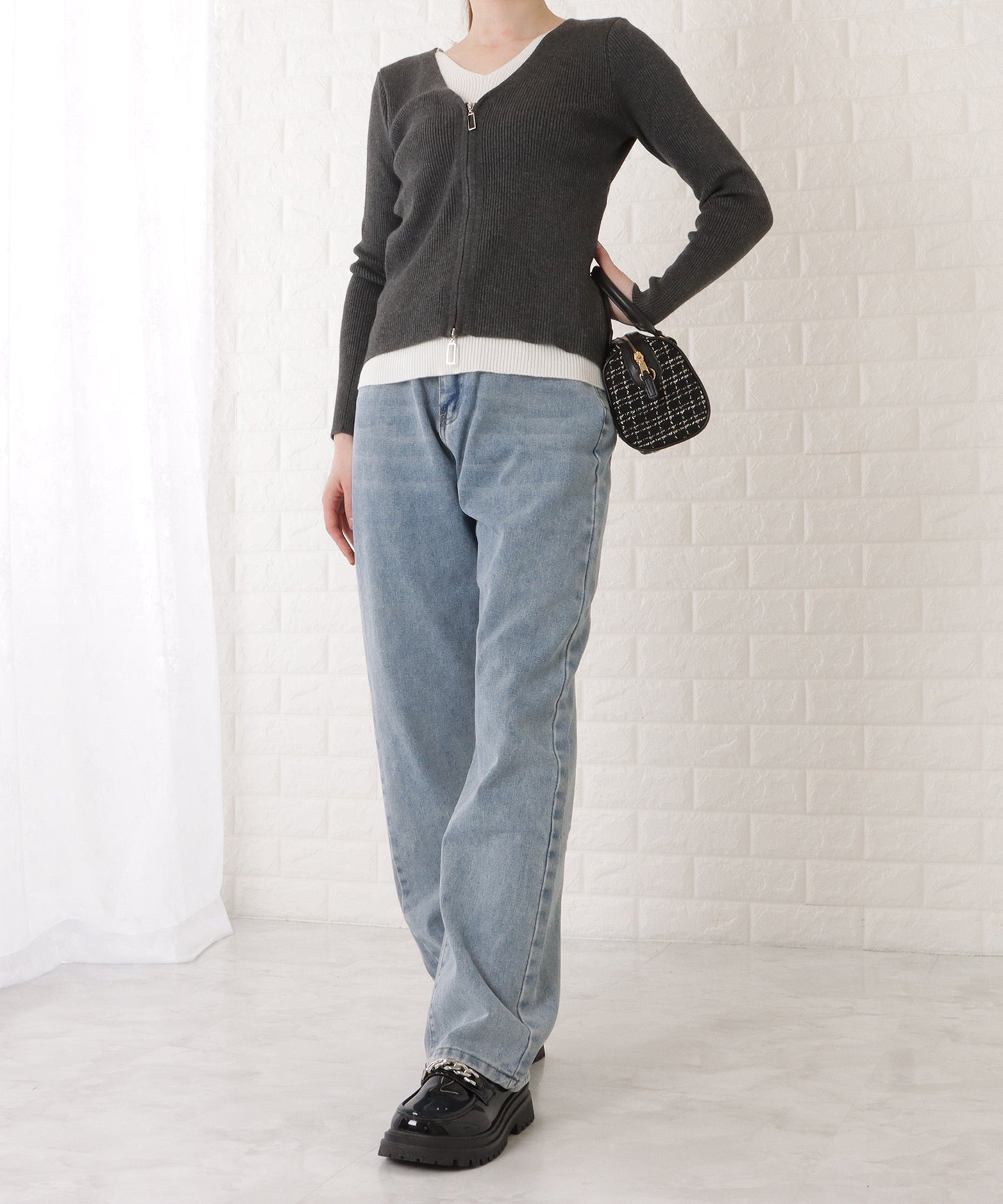 ウエストホック付ワイドデニムパンツ