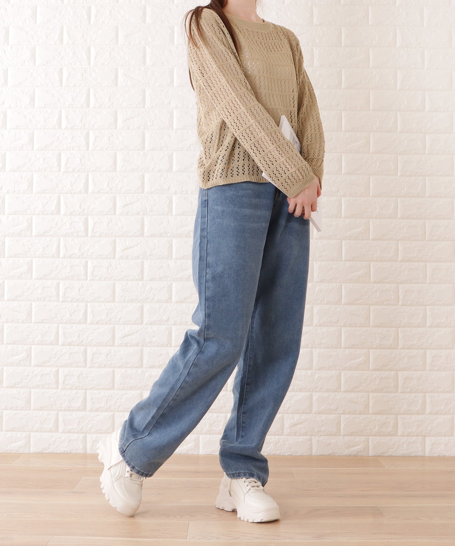 ウエストホック付ワイドデニムパンツ