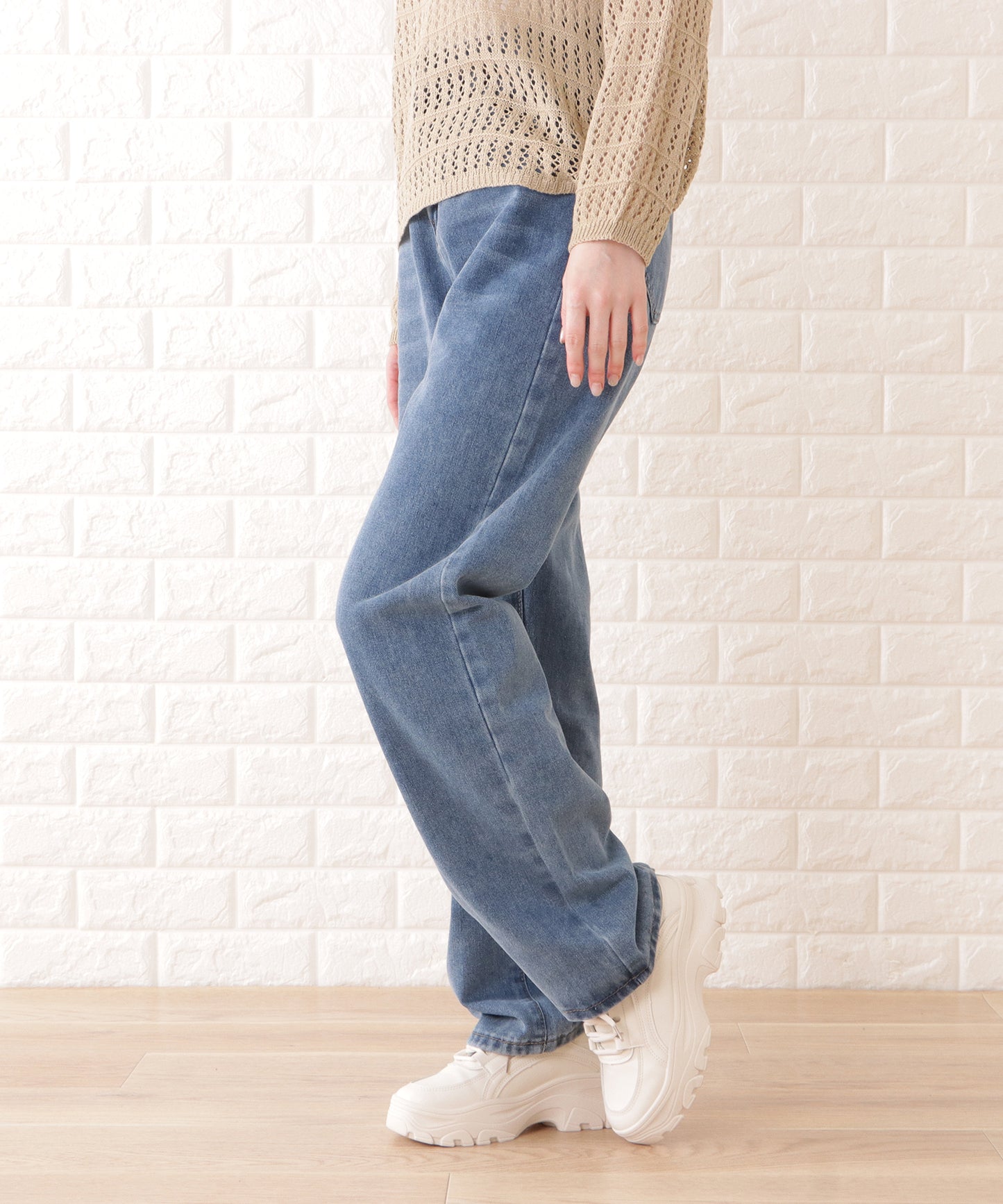 ウエストホック付ワイドデニムパンツ