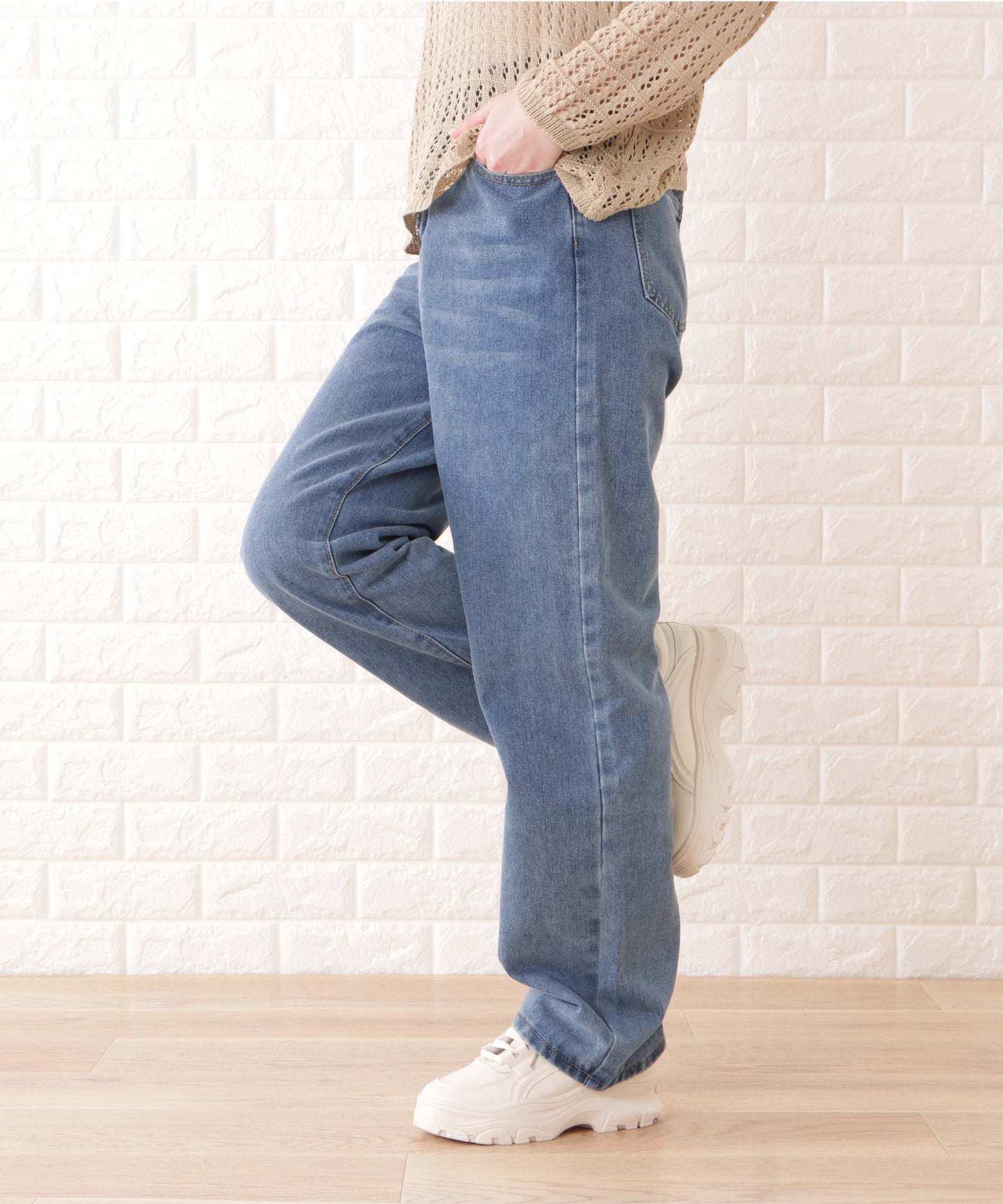 ウエストホック付ワイドデニムパンツ