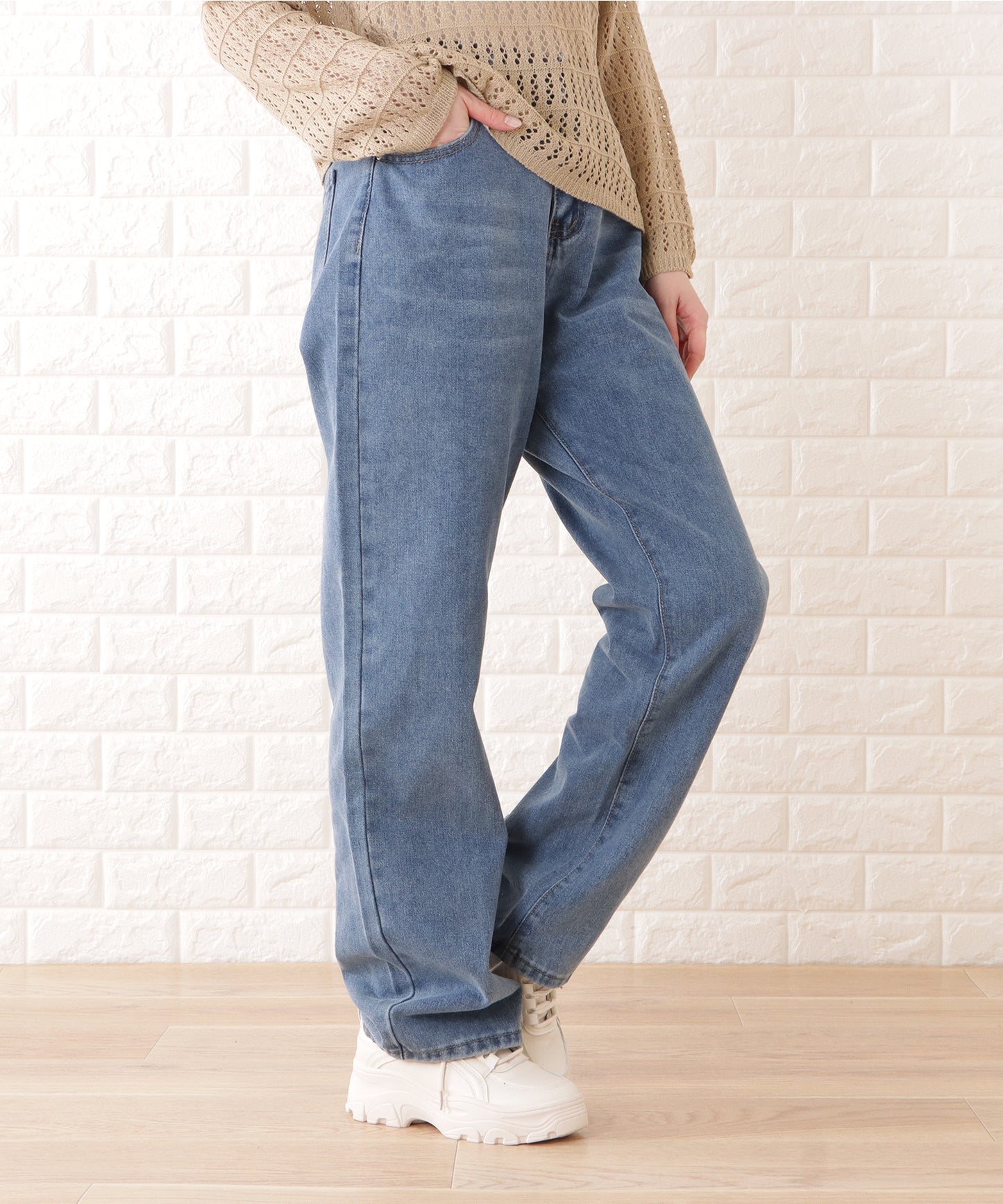 ウエストホック付ワイドデニムパンツ