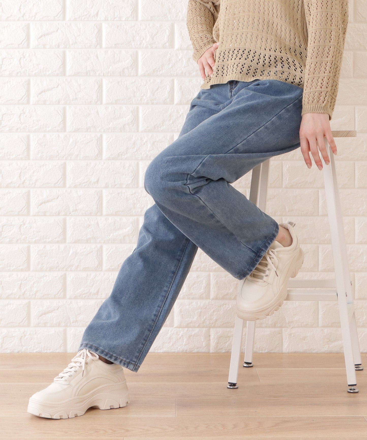 ウエストホック付ワイドデニムパンツ