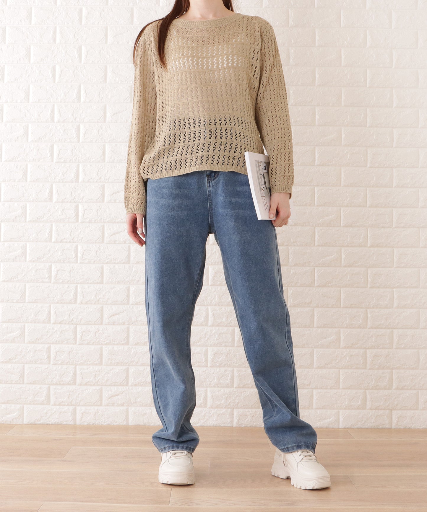 ウエストホック付ワイドデニムパンツ