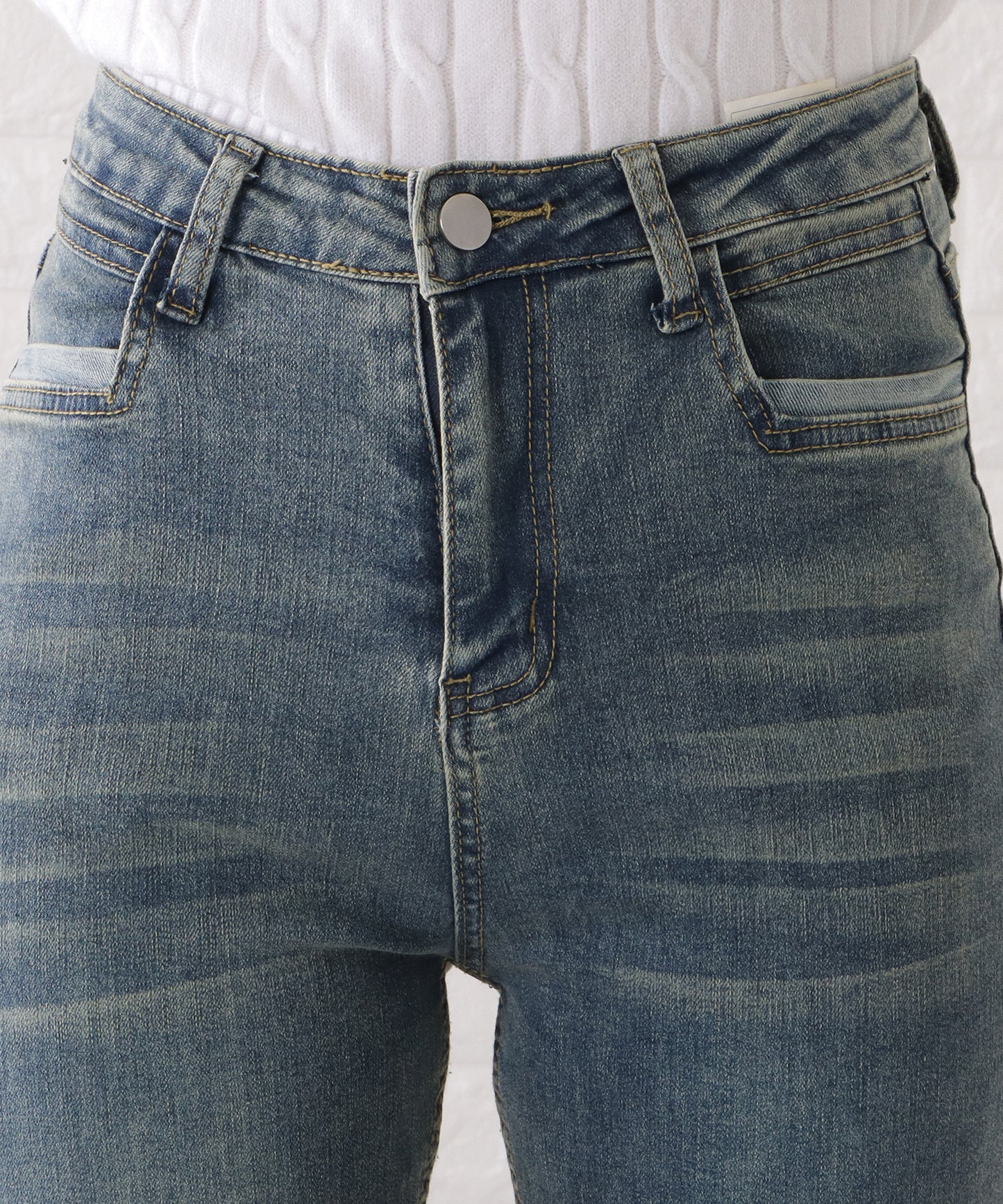 ロールアップハイウエストストレートデニムパンツ